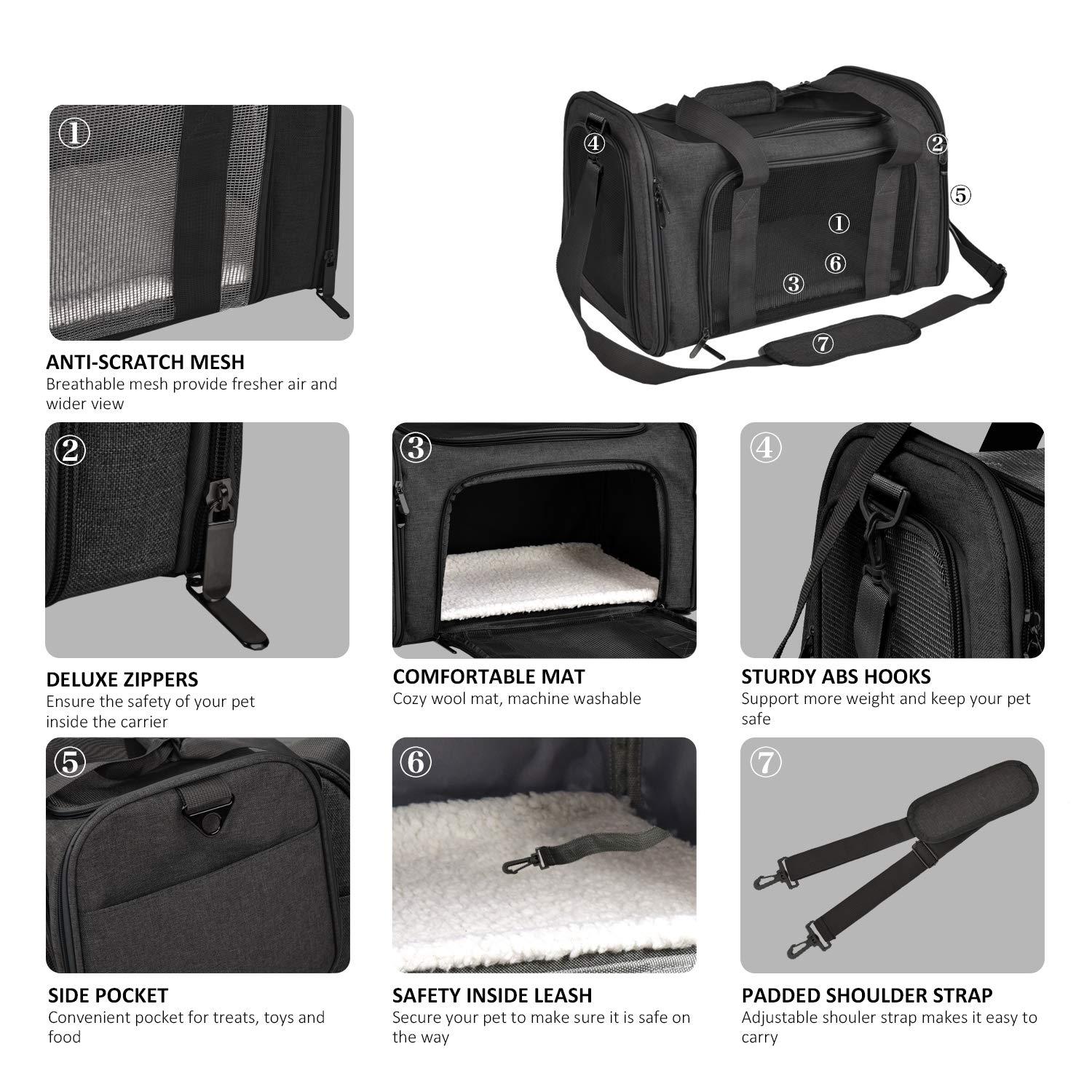 Large Soft Sided Cat and Pet Carrier for Cats and Puppies up to 25Lbs - Collapsible, Waterproof Travel Carrier - Black