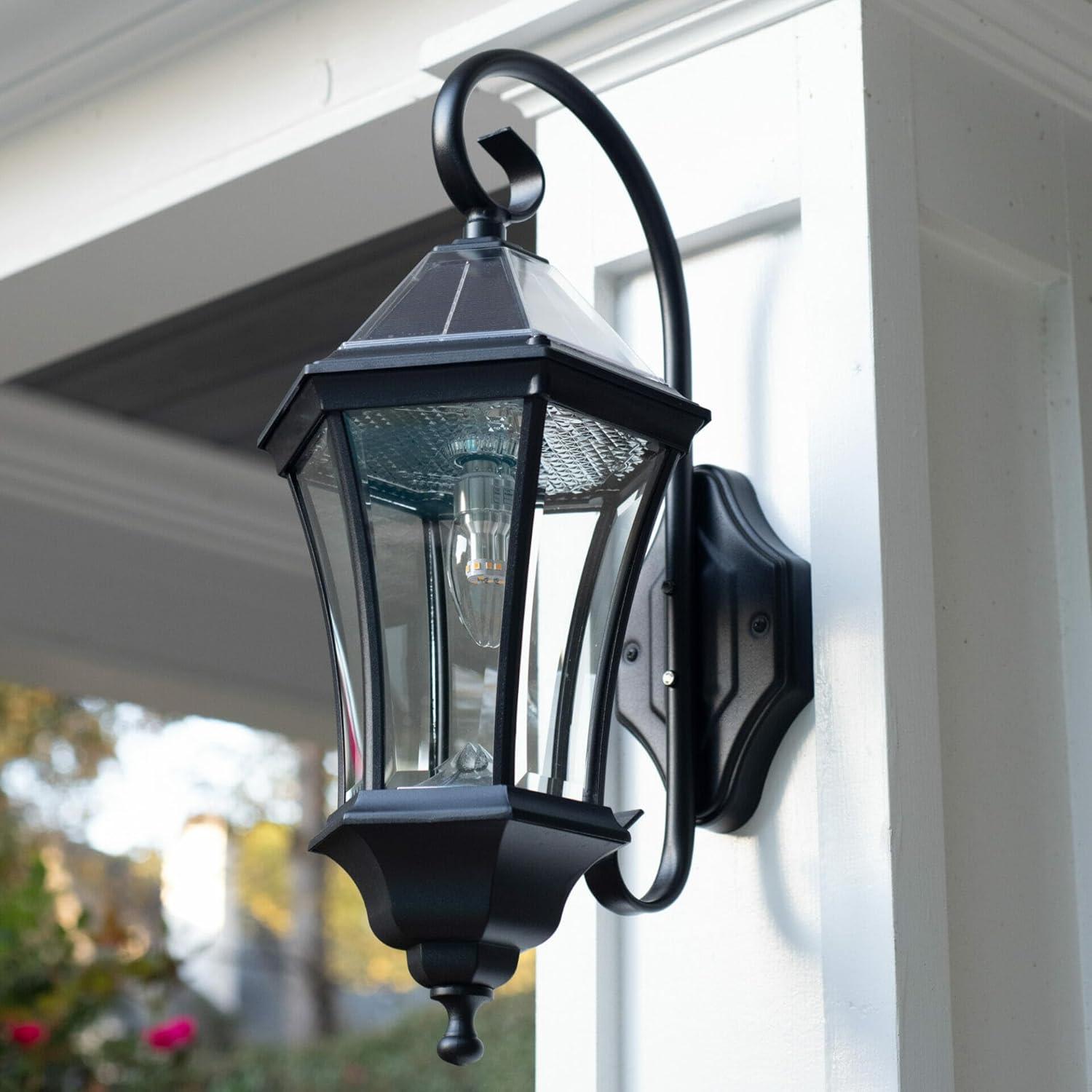 Gama Sonic Victorian Solar Wall Light, Outdoor Solar Lamp, Cast Aluminum Sconce, 150 Lumens Warm White LED, Black (94BM50010)