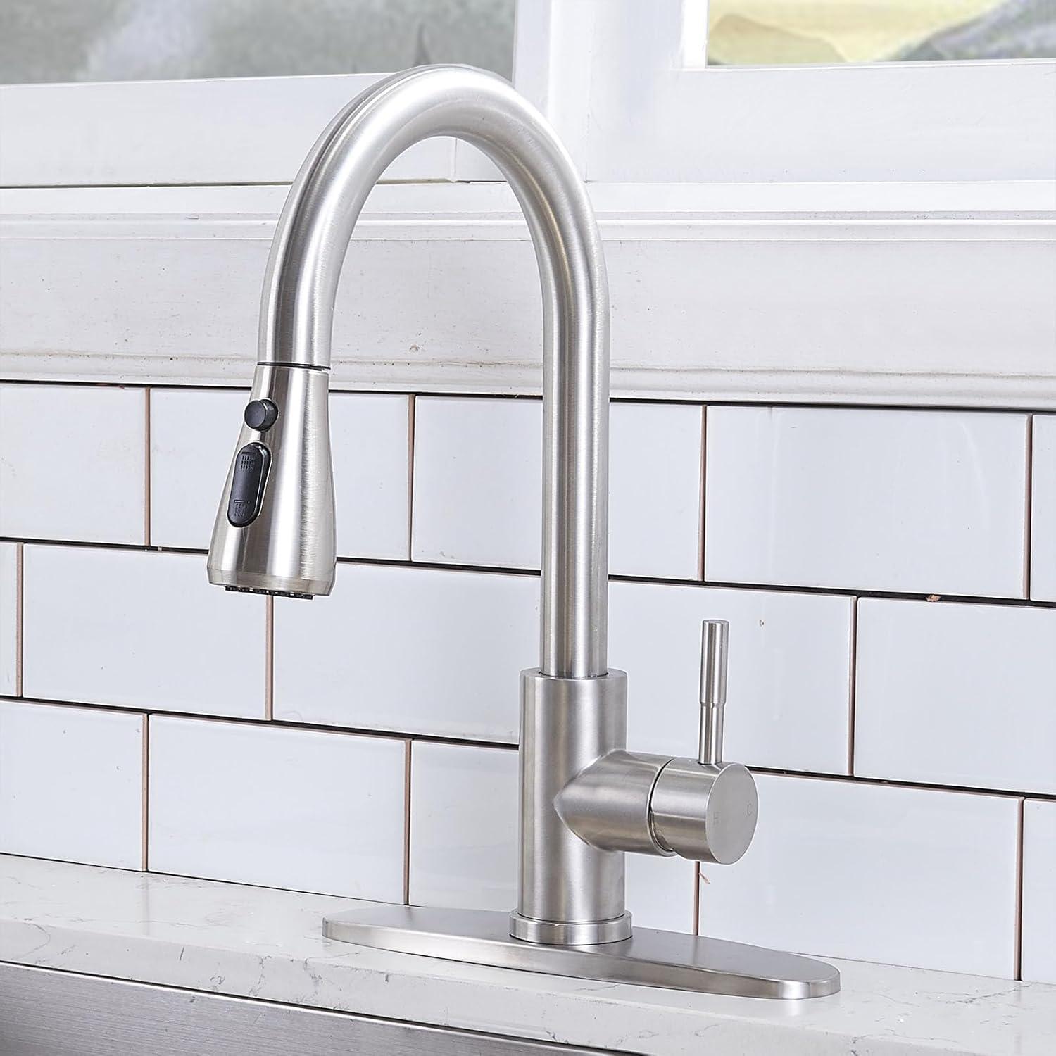 Brushed Nickel High Arc Kitchen Faucet with Pull-Out Spray