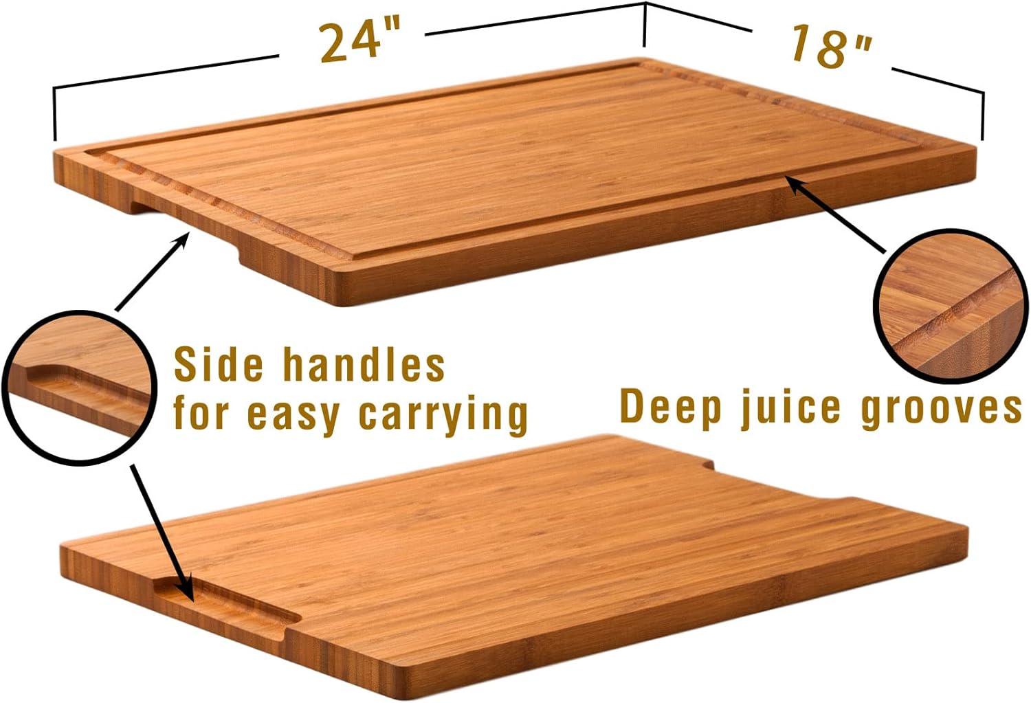 XXL Bamboo Cutting Board with Handles and Juice Grooves