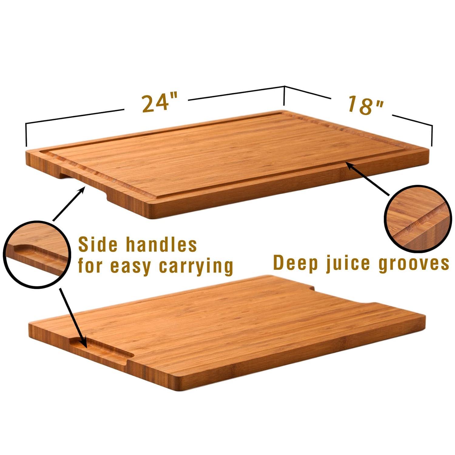 THIROX 24"X18" Bamboo Cutting Boards, XXL Charcuterie Cheese Platter Serving Tray With Handles And Juice Grooves, Solid Structure, Slim, Durable, Reversible