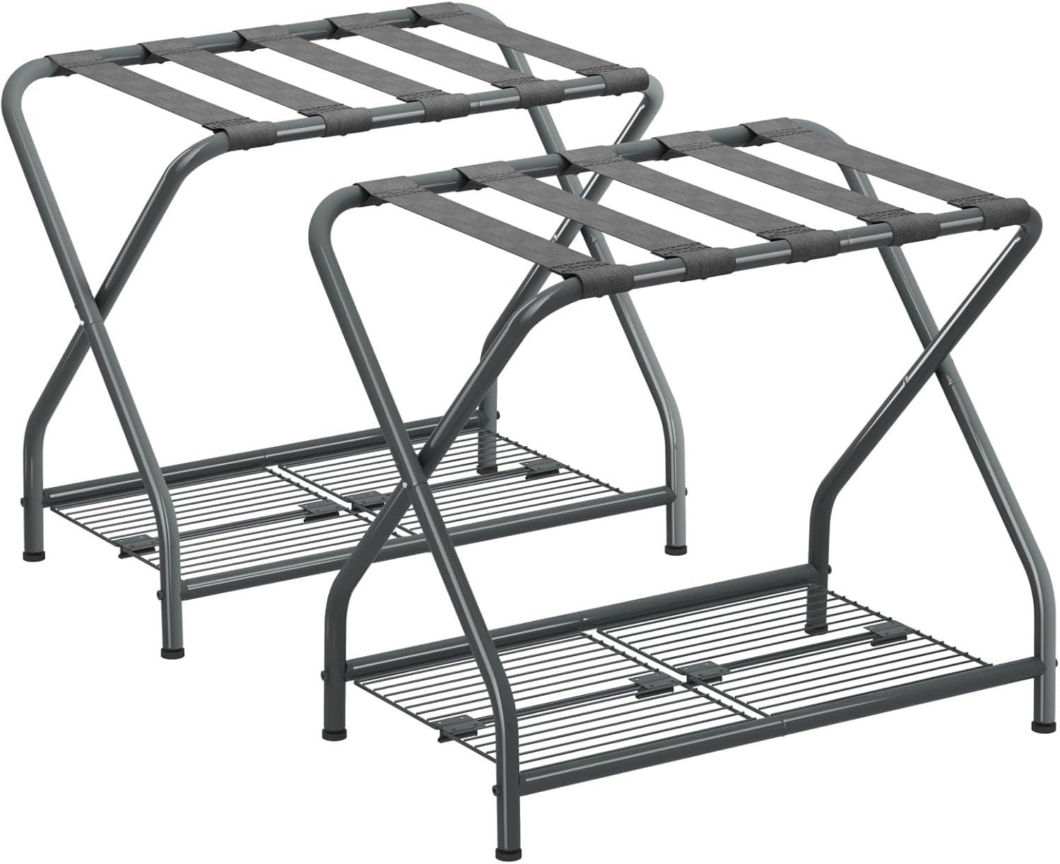 WIZIAT Rack Set Of 2, Foldable Suitcase Stand With Storage Shelf, Metal Luggage Holder For Guest Room, Bedroom | Wayfair