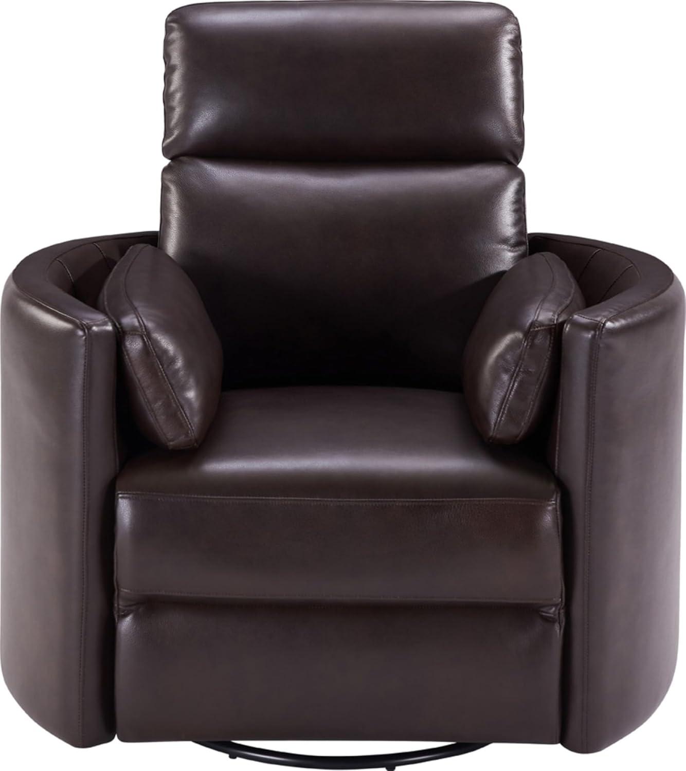 Florence Brown Top-Grain Leather Swivel Recliner with USB Charger