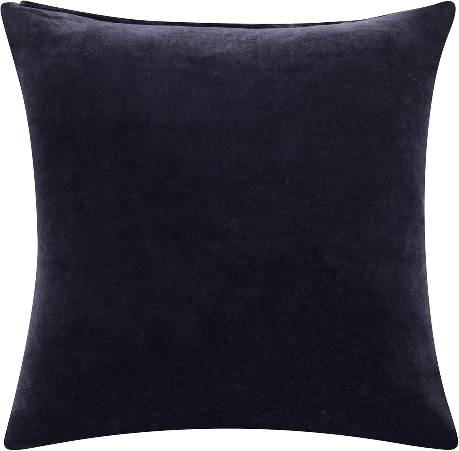 20" Black Cotton Velvet Square Throw Pillow