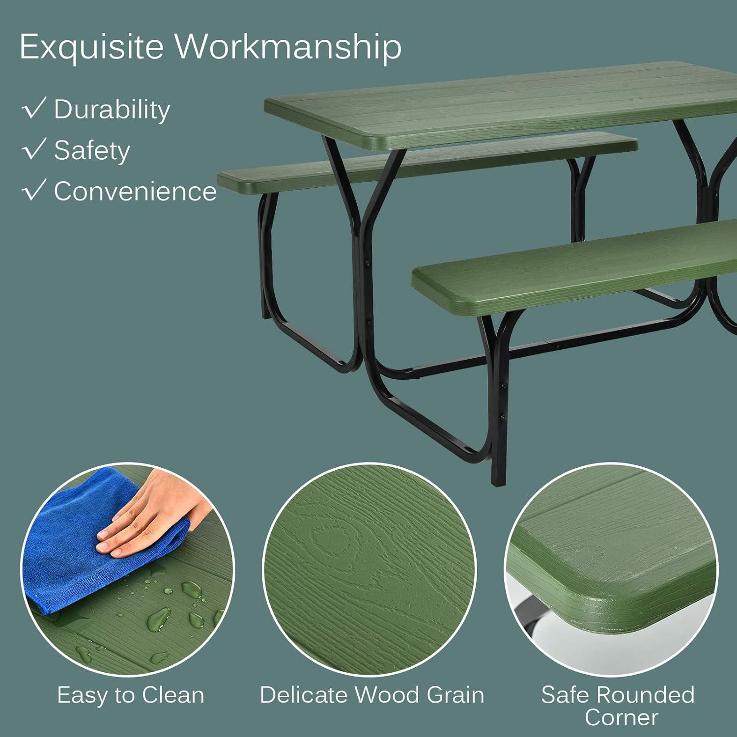 Spaco Picnic Table Bench Set for Outdoor Camping -Green, Furniture Conversation Sets, Coffee Table for Garden, Poolside, Backyard
