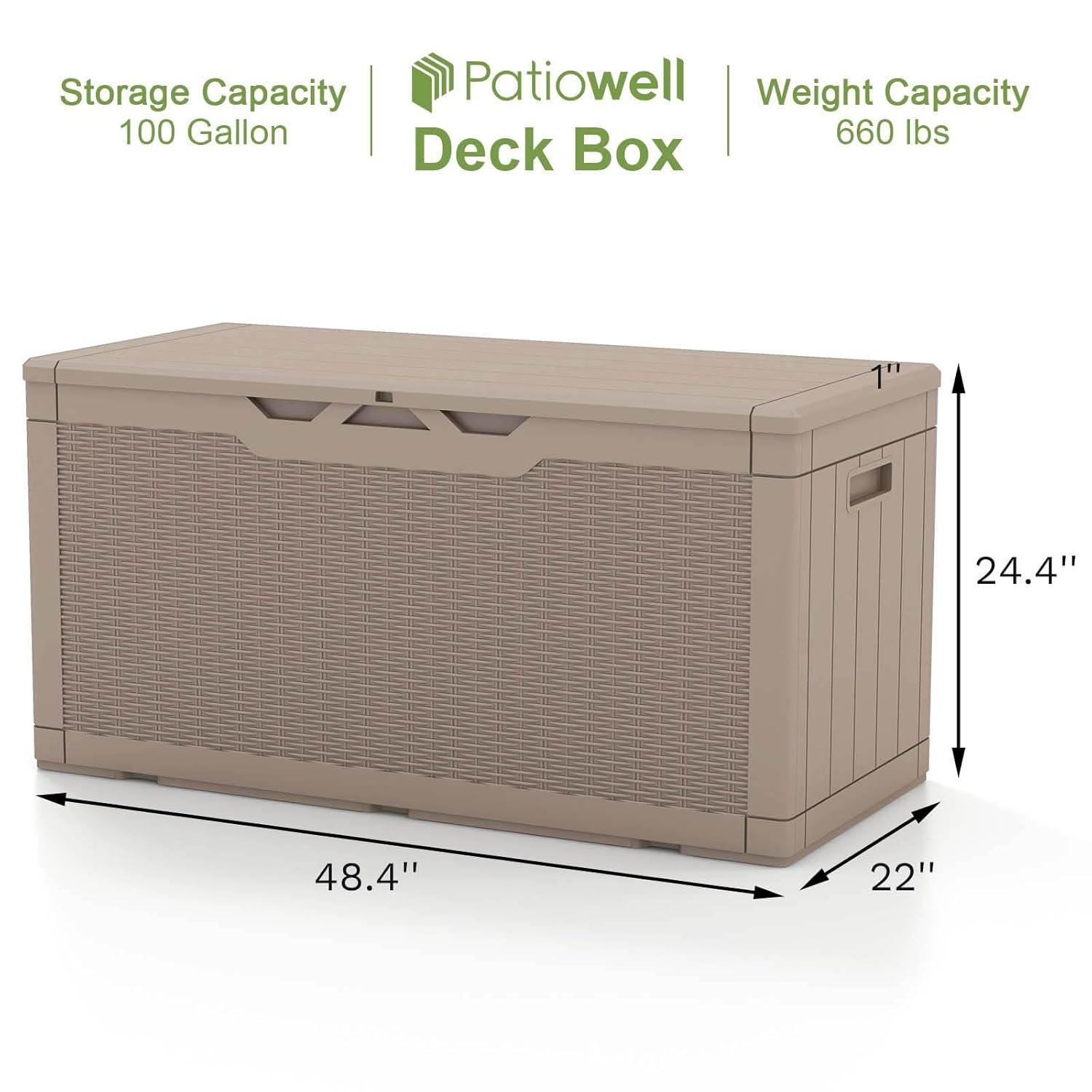 Patiowell 100 Gallons Water Resistant Resin Lockable Deck Box