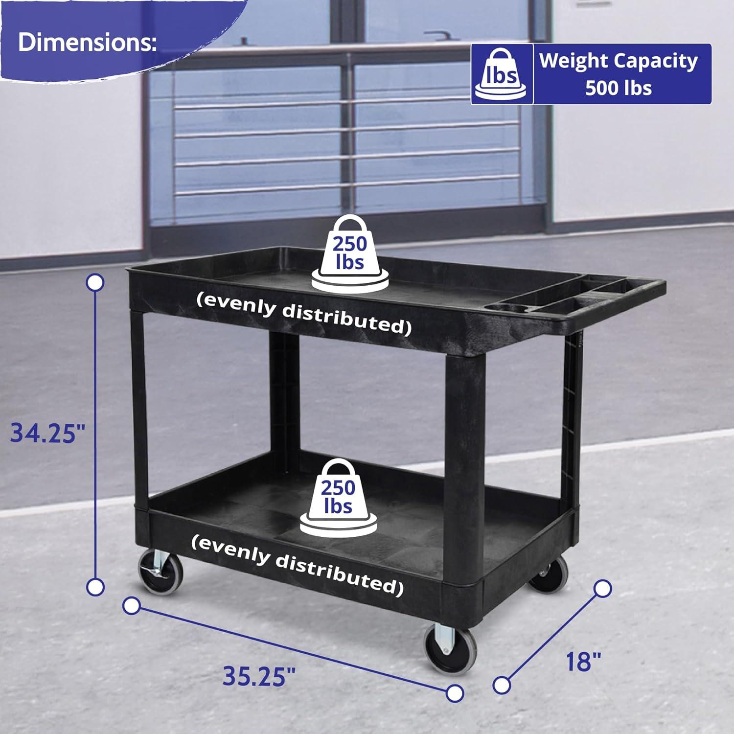 Black Heavy-Duty Two-Shelf Plastic Utility Cart