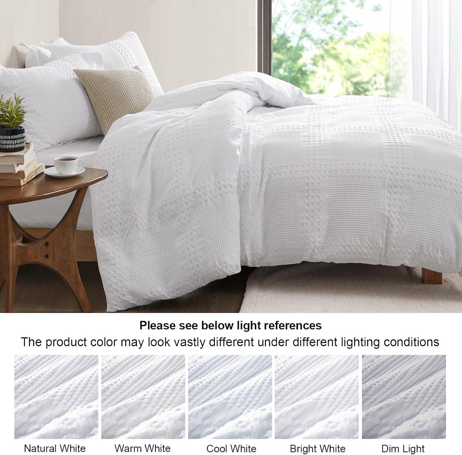 White Cotton Waffle Weave Queen Duvet Cover Set