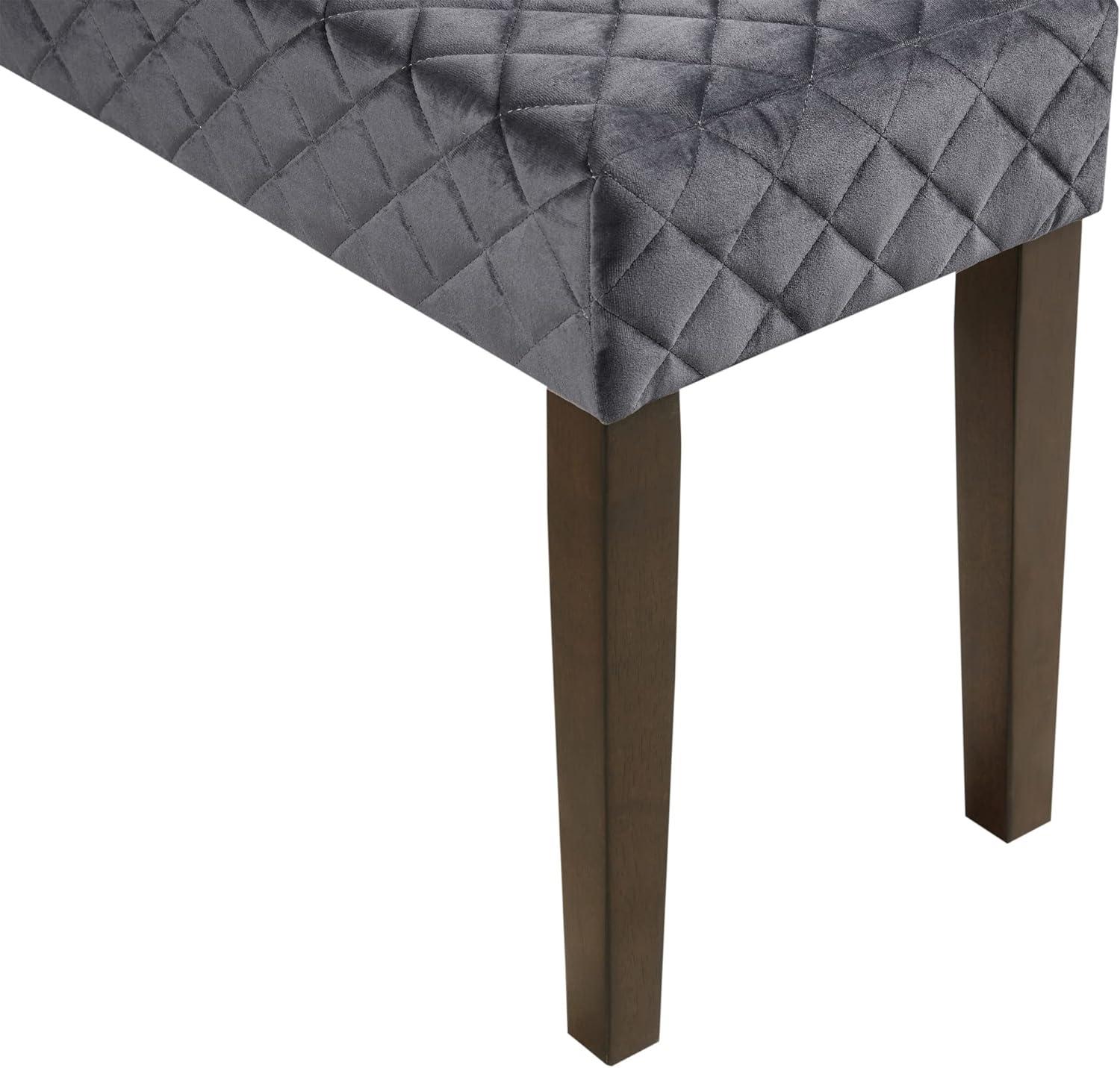 Cheshire Gray Diamond Quilted Upholstered Accent Bench with Moroccan Wood Legs