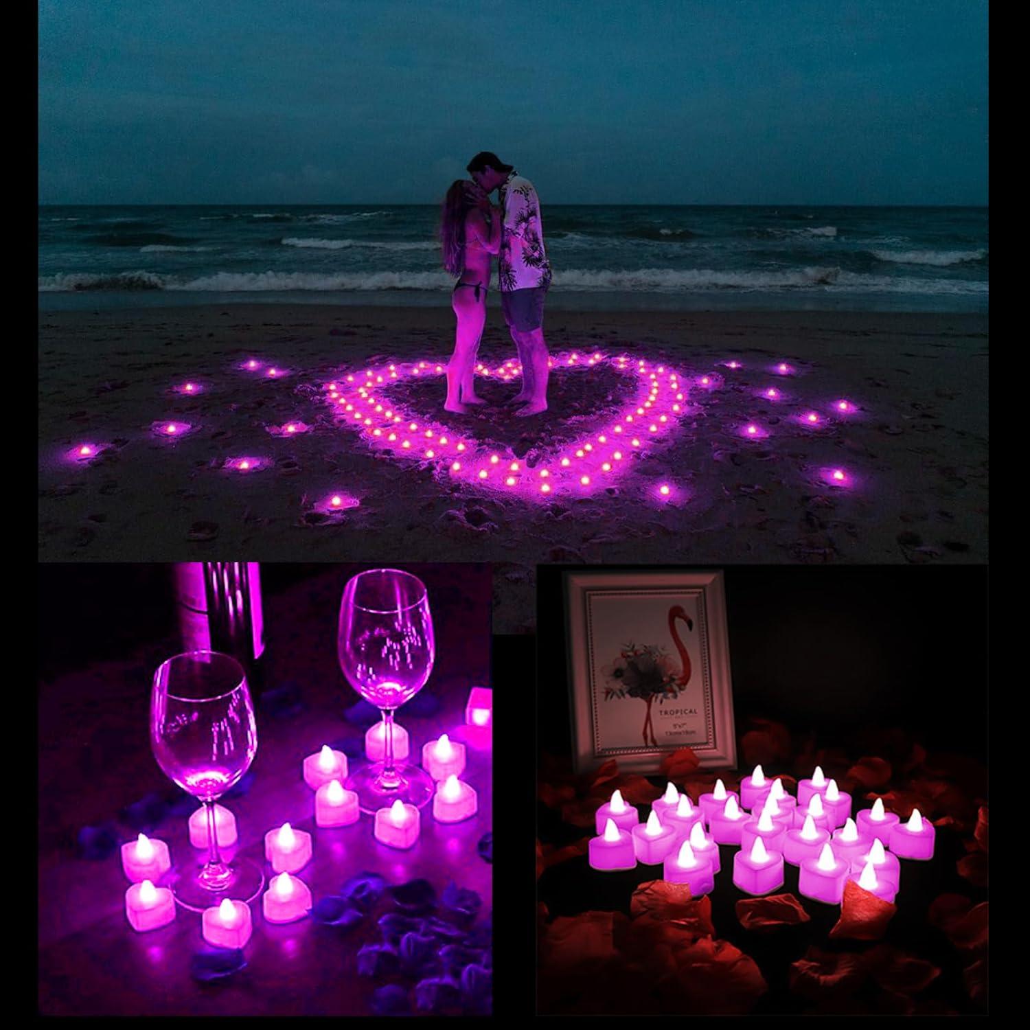 Red Flameless LED Tealights with Artificial Rose Petals Kit