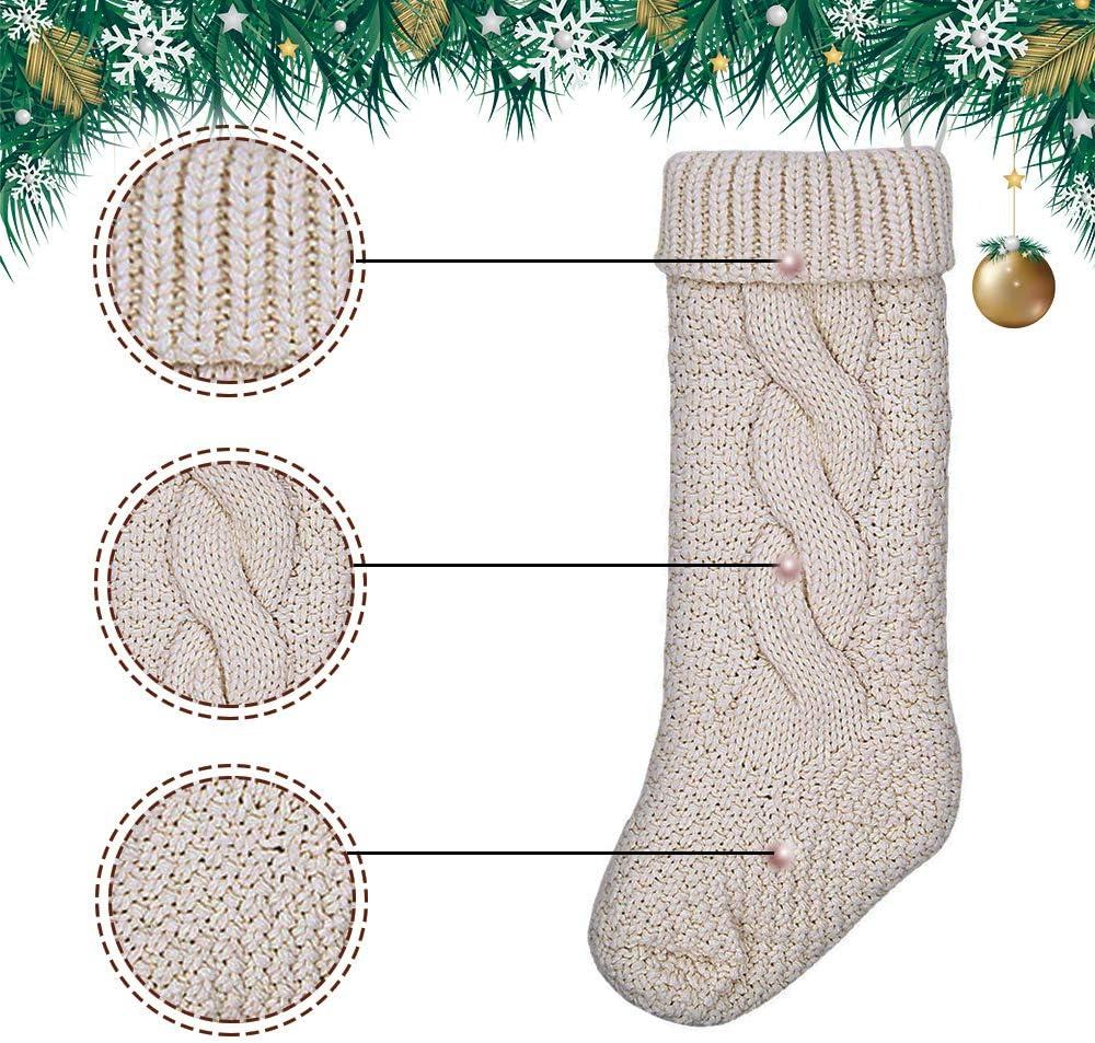18" Large Size Cable Knit Christmas Stockings,Unique Burgundy Xmas Stocking Decorations for Family Holiday Season Decor (White)