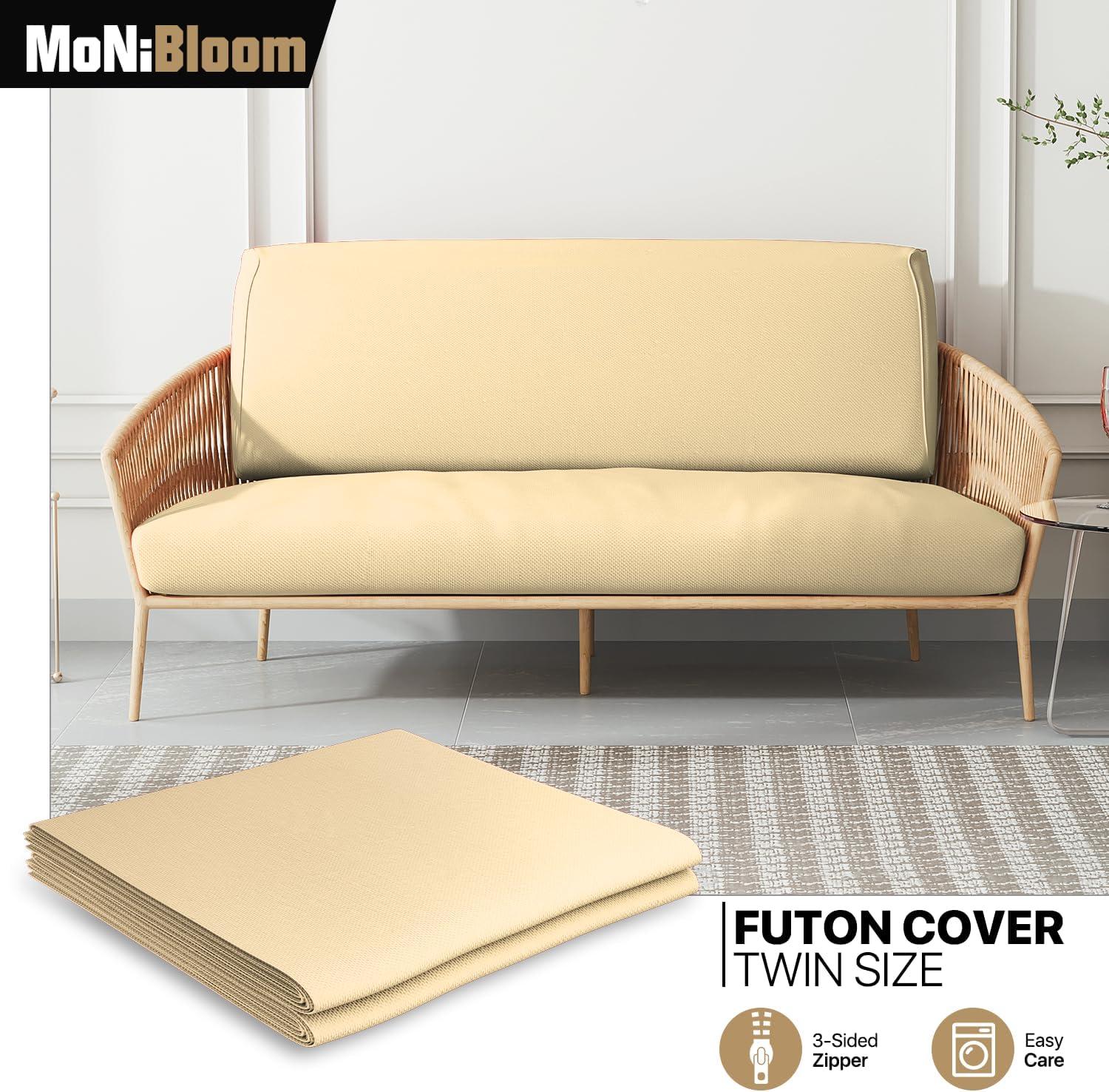 MoNiBloom Solid Futon Cover Slipcover Fit 6"- 8" Futon Mattresses Khaki, Twin Size 39x75 Inch