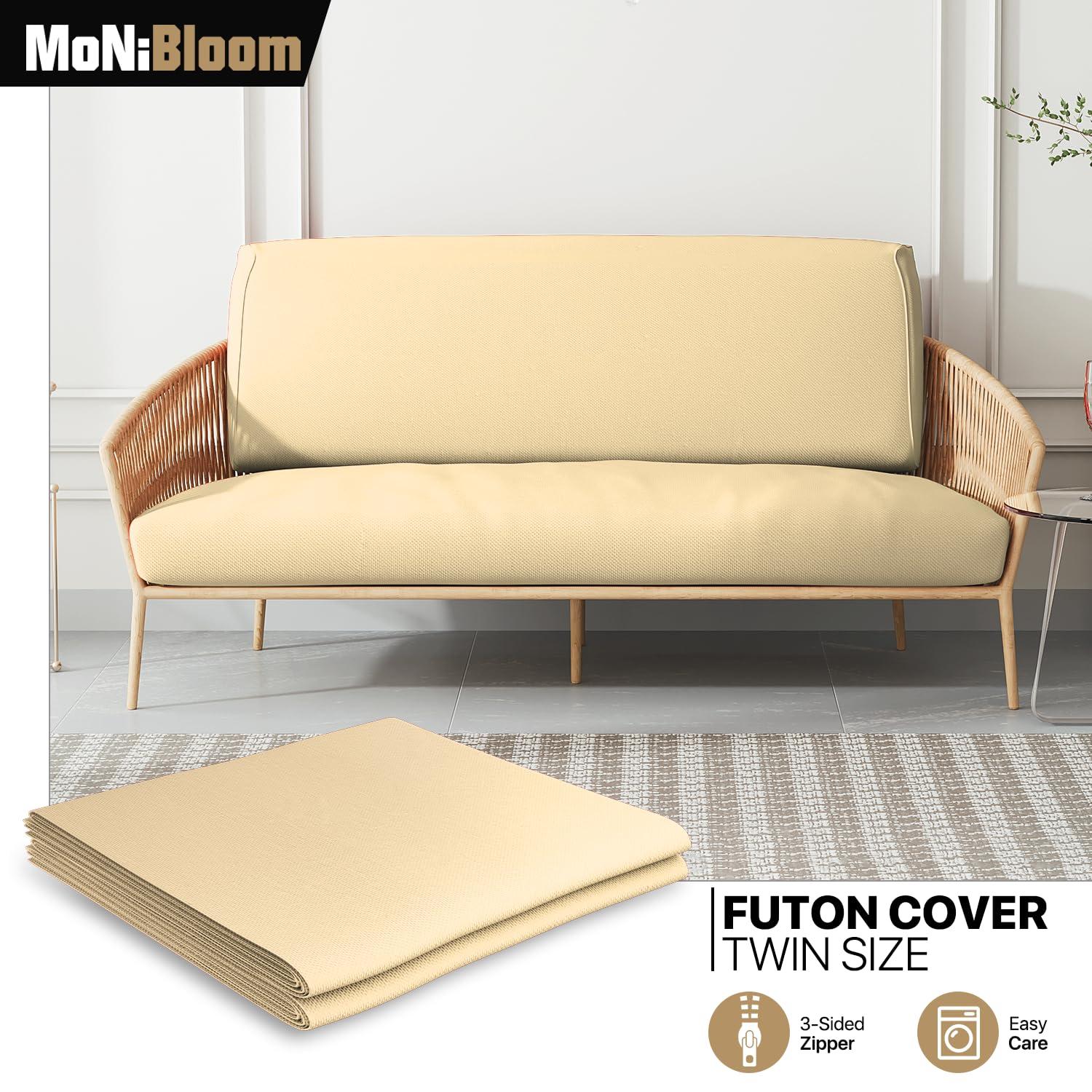 MoNiBloom Solid Futon Cover Slipcover Fit 6"- 8" Futon Mattresses Khaki, Twin Size 39x75 Inch