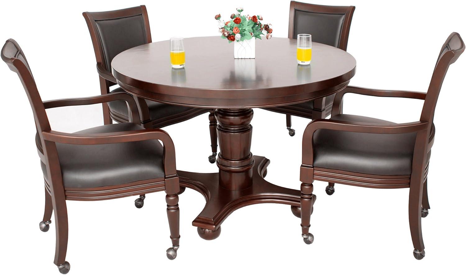 Walnut Finish 48" 2-in-1 Poker and Dining Table Set