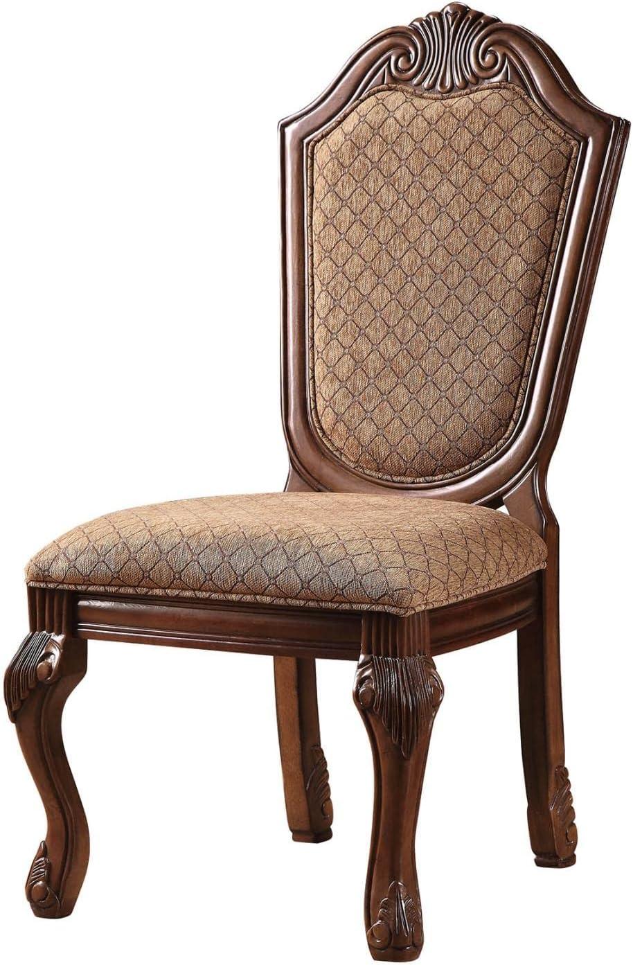 ACME Chateau De Ville Side Chair (Set-2), Fabric & Cherry