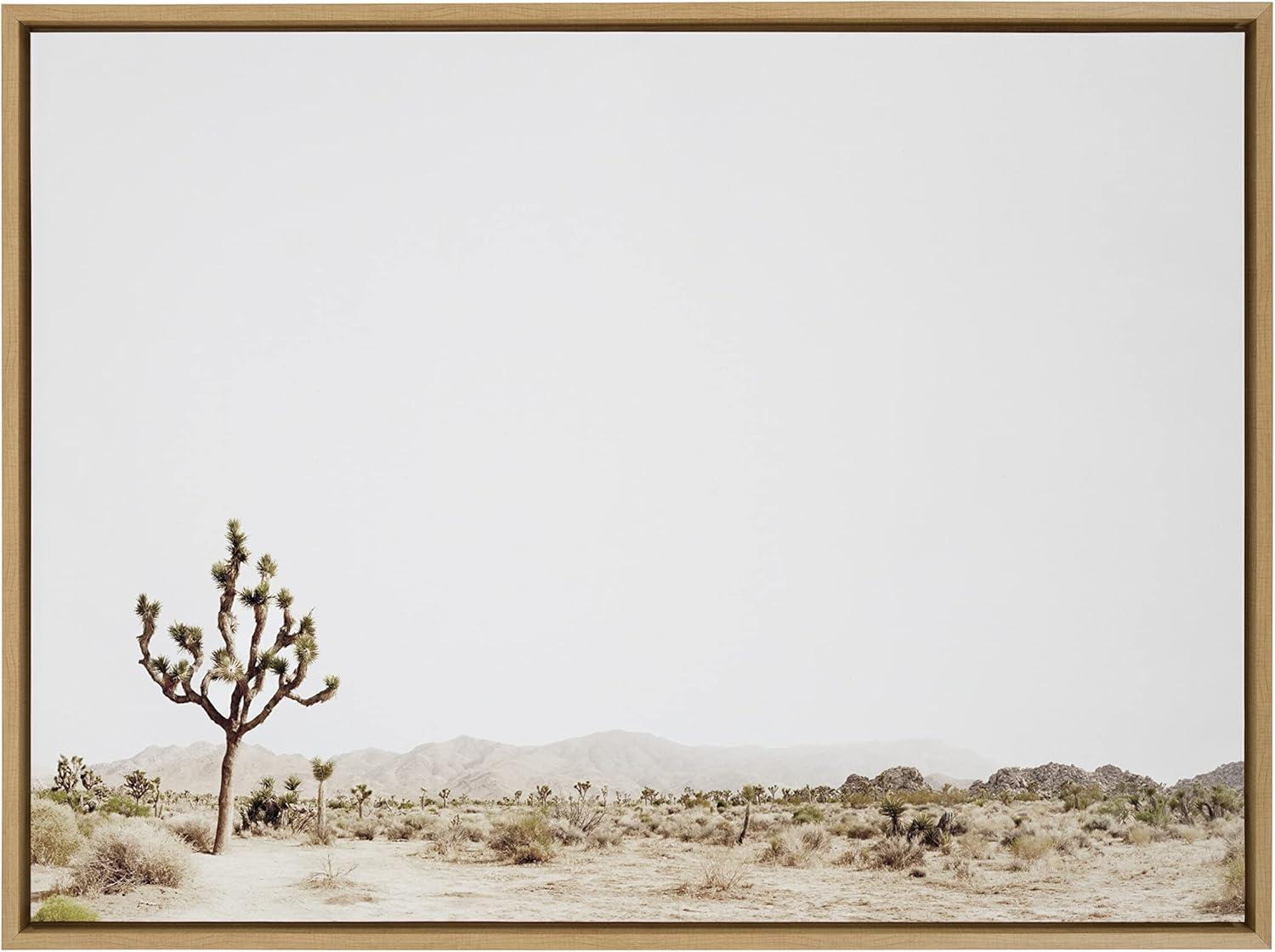 Kate and Laurel Sylvie Lone Joshua Tree Framed Canvas by Amy Peterson Art Studio, 28x38, Natural