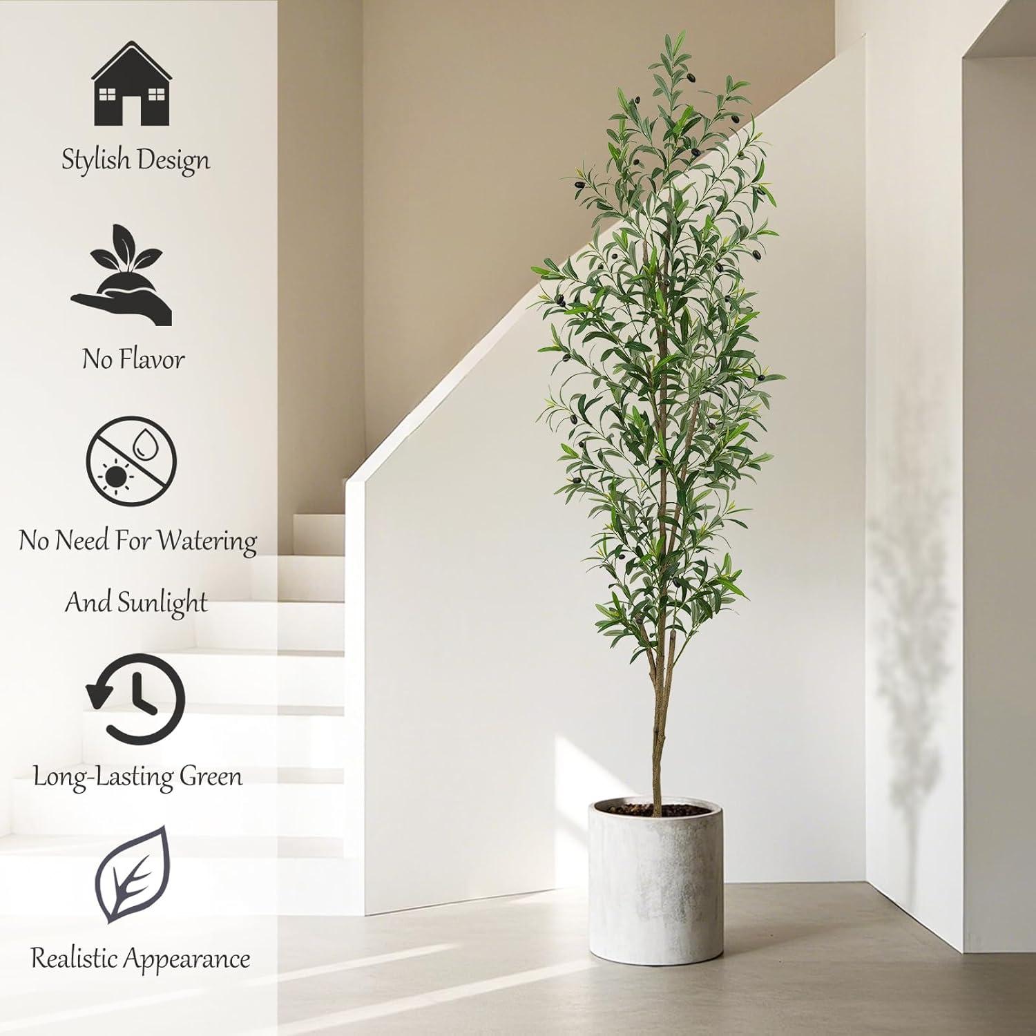 Aritizone Artificial Olive Tree 7FT Tall Fake Olive Tree with Adjustale Branches Artificial Tree for Modern Home Office Living Room Floor Decor Indoor (7FT)