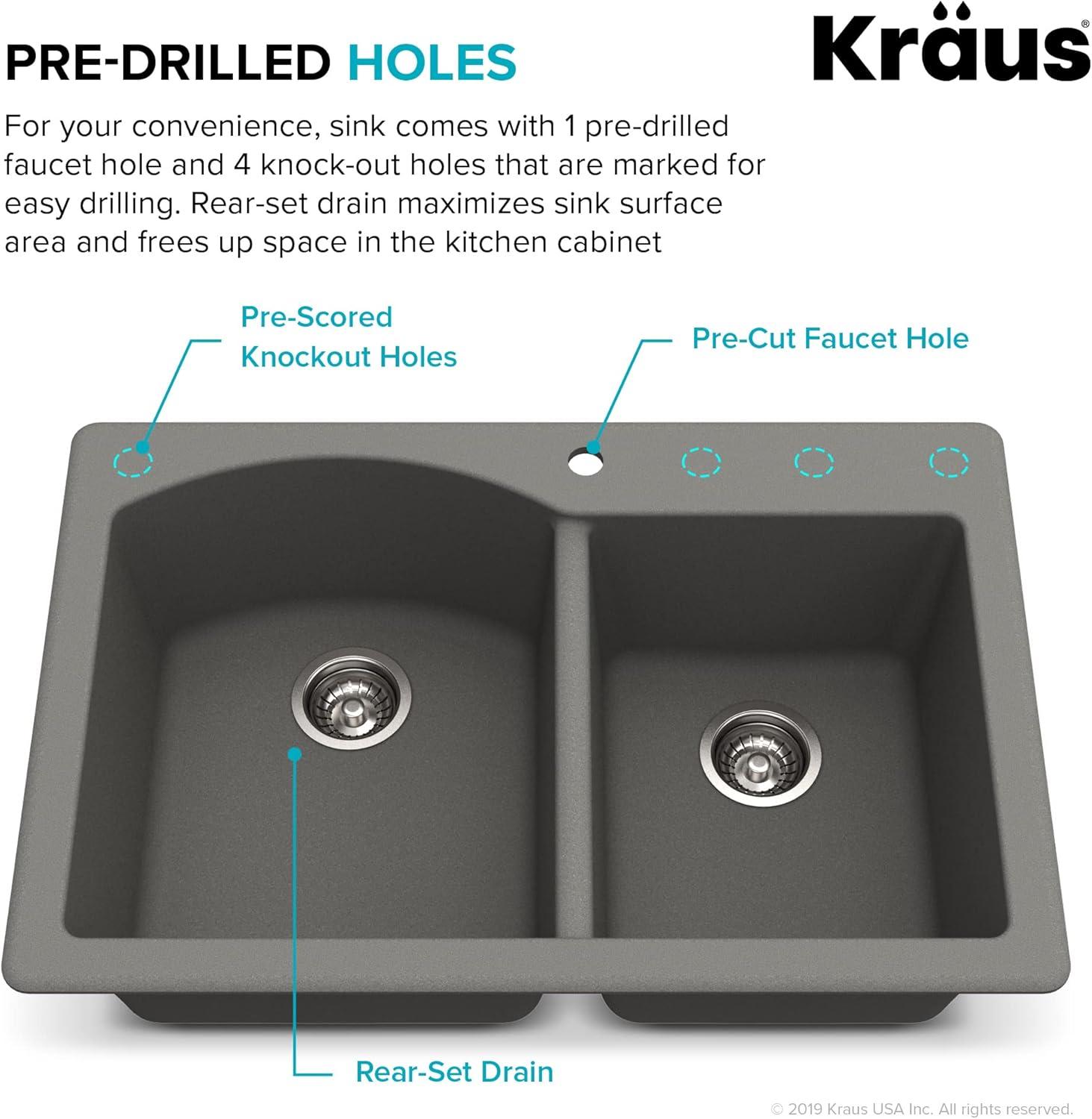 KRAUS Forteza™ 33" L Dual Mount 60/40 Double Bowl Granite Kitchen Sink