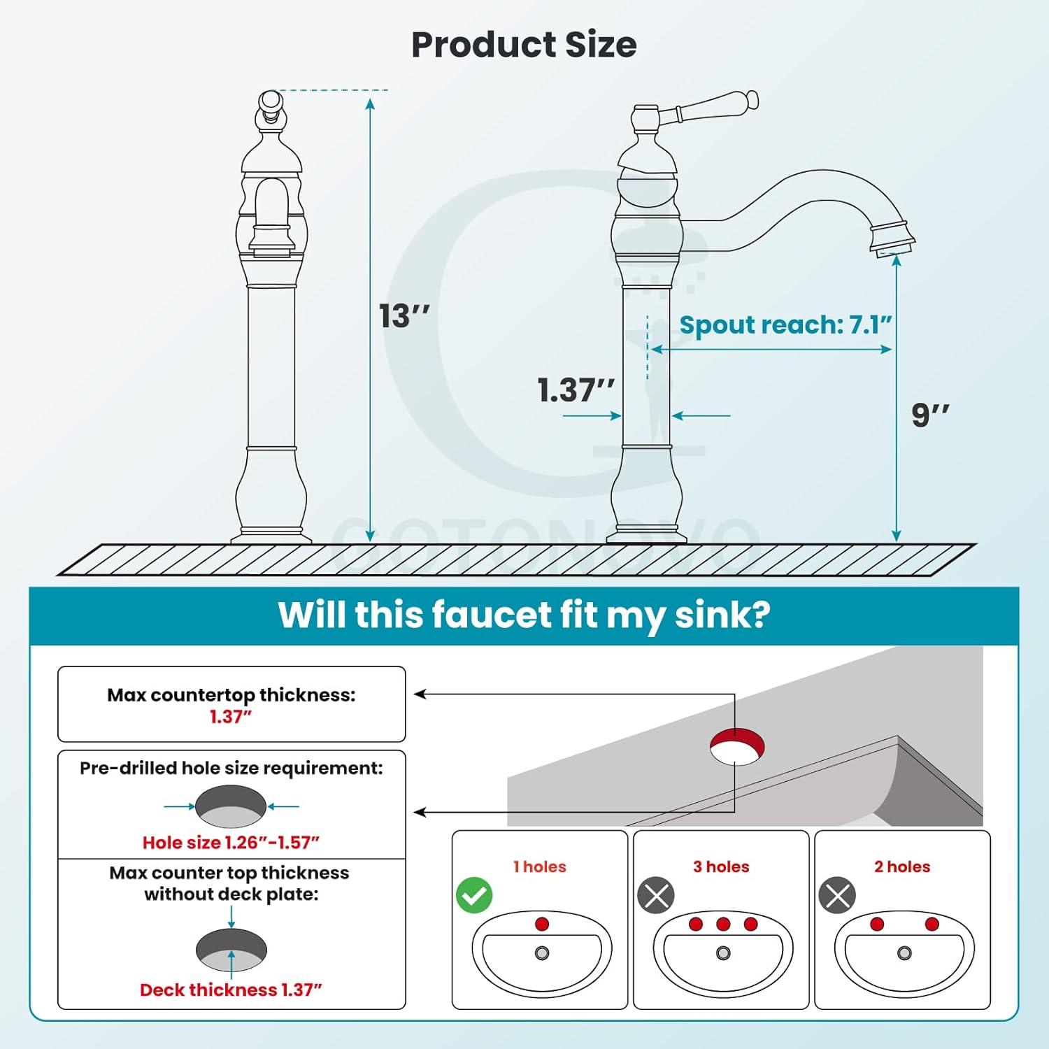 gotonovo Single Handle Vessel Sink Faucet 360° Swivel Bathroom Faucet One Hole Farmhouse Lavatory Vanity Faucet Bowl Sink Mixer Tap Without Pop Up Drain, Brushed Nickel
