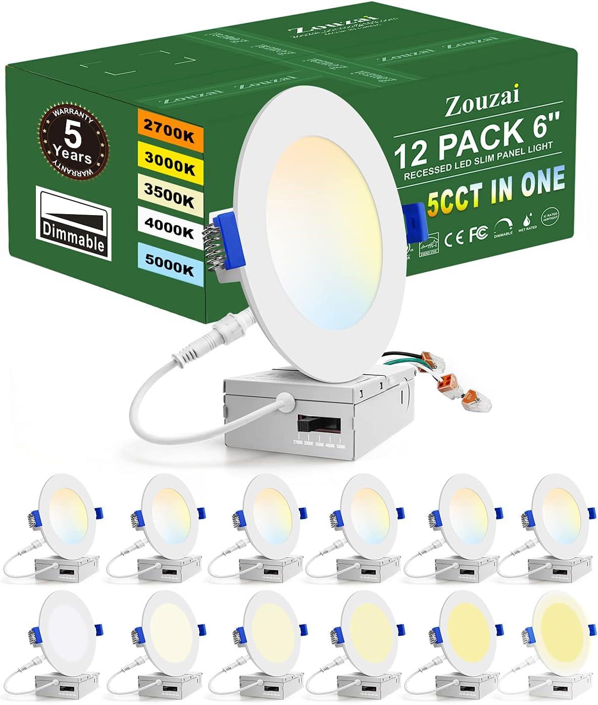 Zouzai 12 Pack 6 Inch Ultra-Thin Dimmable LED Recessed Lights with Junction Box