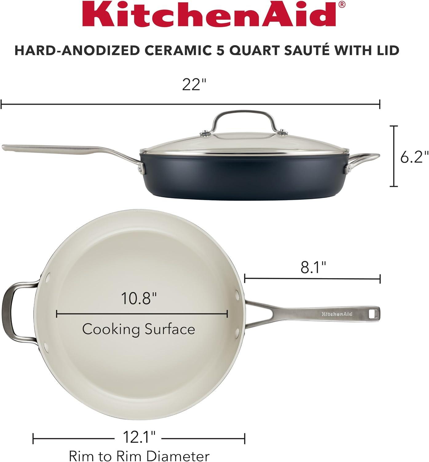 Matte Black Hard Anodized Ceramic Nonstick 5-Quart Saute Pan with Lid