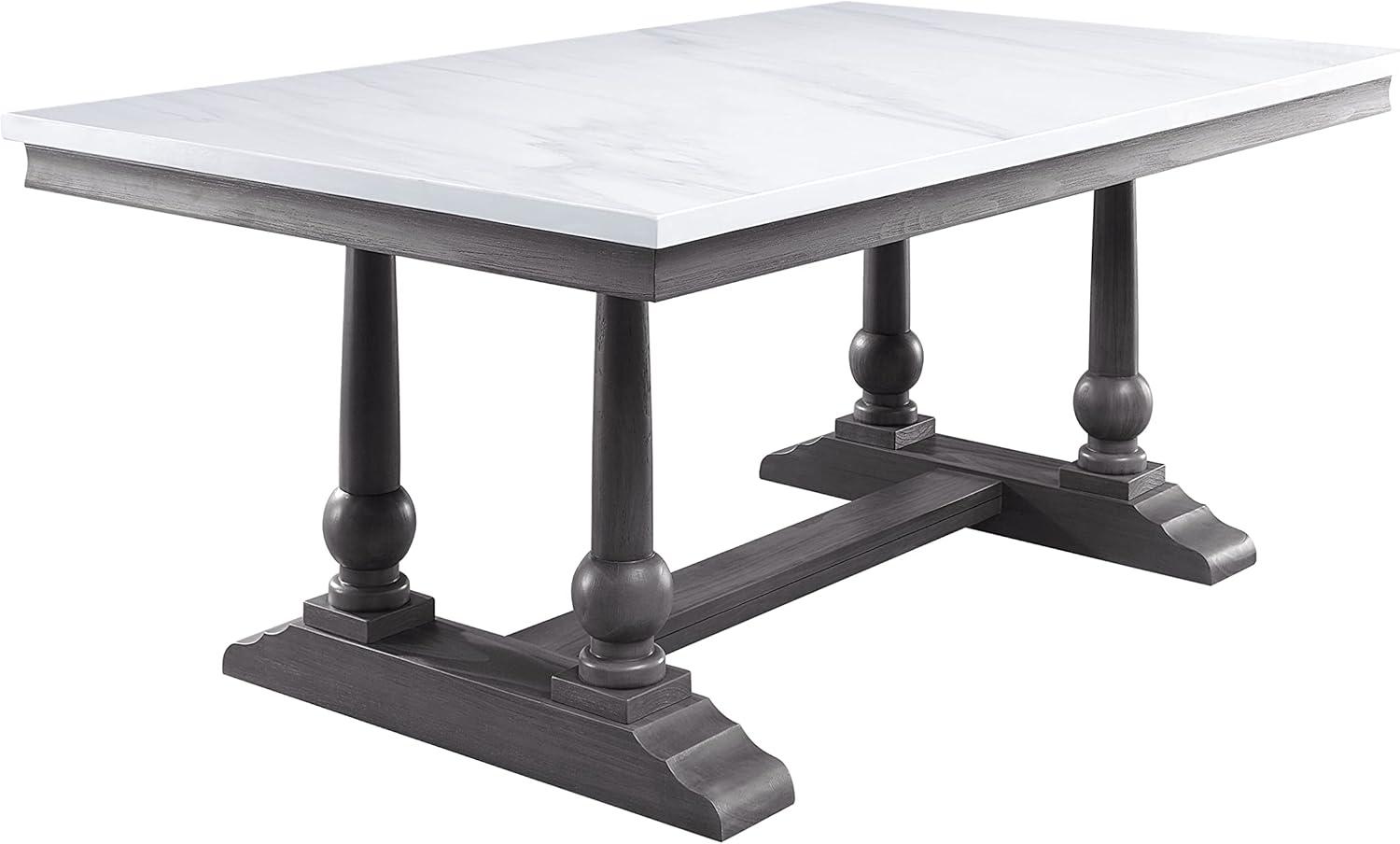 Gray Oak and White Marble Top Rectangular Dining Table