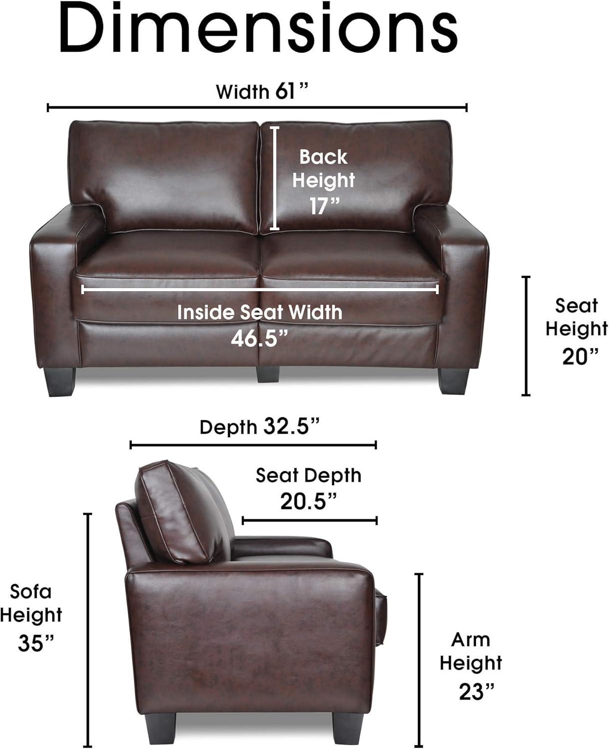 Chestnut Brown Leather 61" Loveseat with Pillow Back and Wood Accents