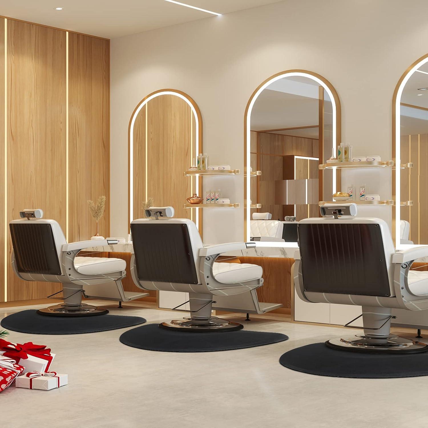 Goujxcy 3′x4.5′x1/2" Thick Anti Fatigue Salon Chair Mat for Hair Stylist, Comfort Beauty Salon Floor Mats Hair Salon Chair Mat for Barbershop Beauty Styling Chair (Semi Circle 1)