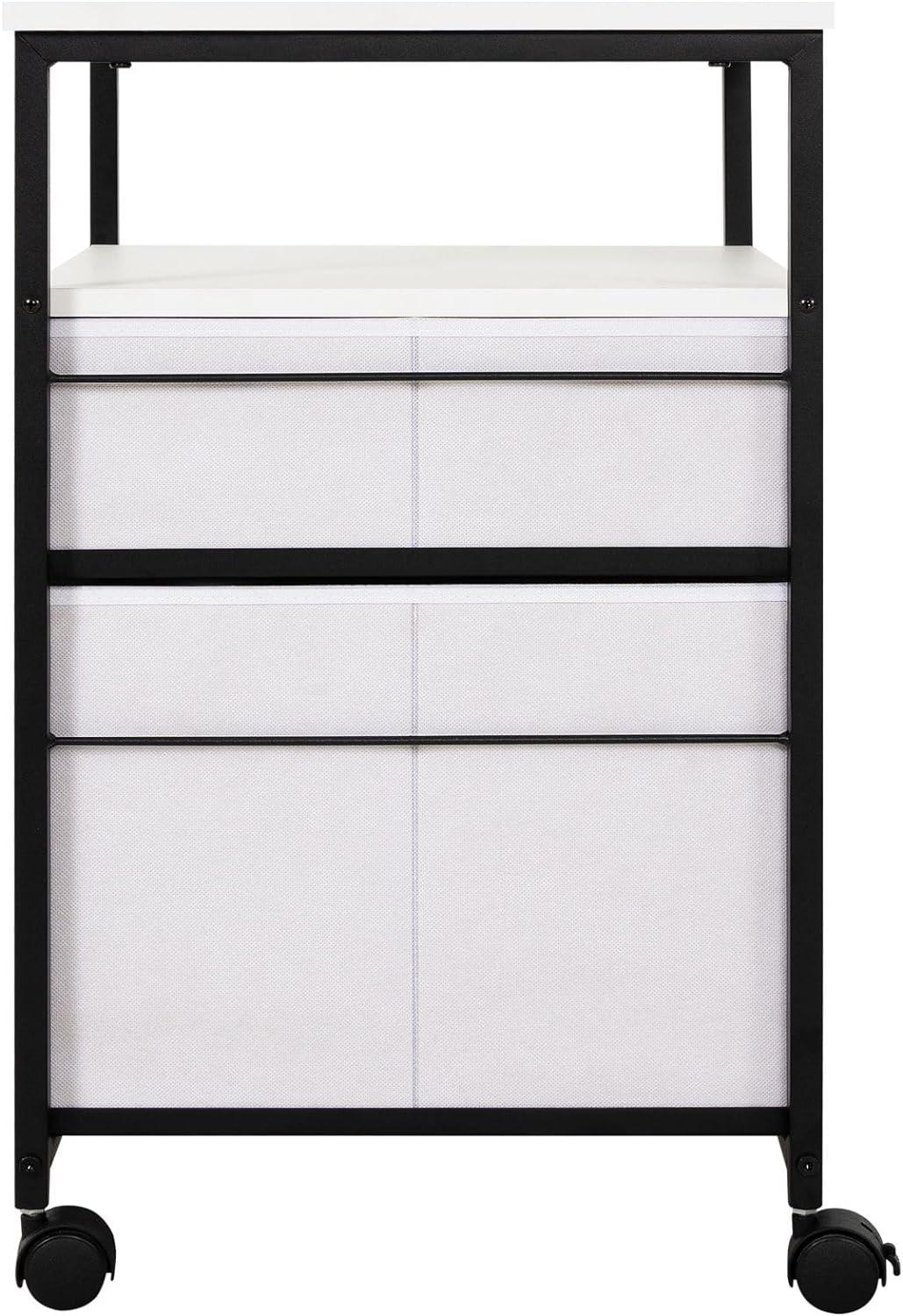 White Rolling 2-Drawer Office Storage Cabinet with Shelf