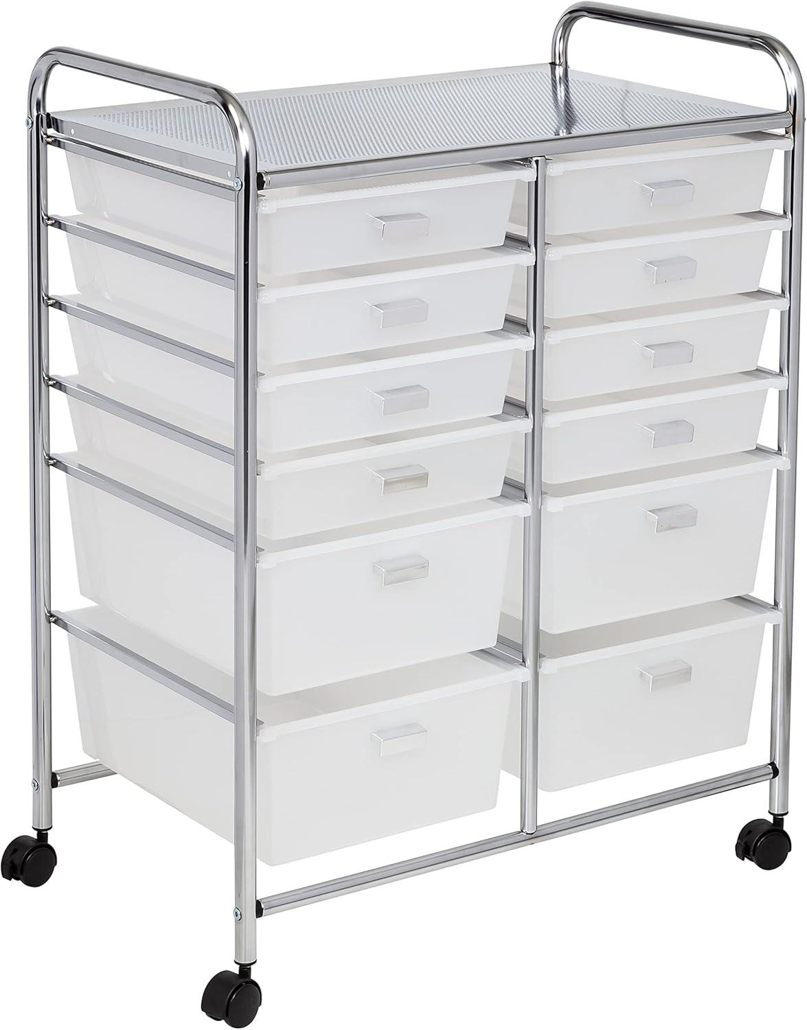 Modern Chrome 12-Drawer Craft Storage Cart with Locking Wheels