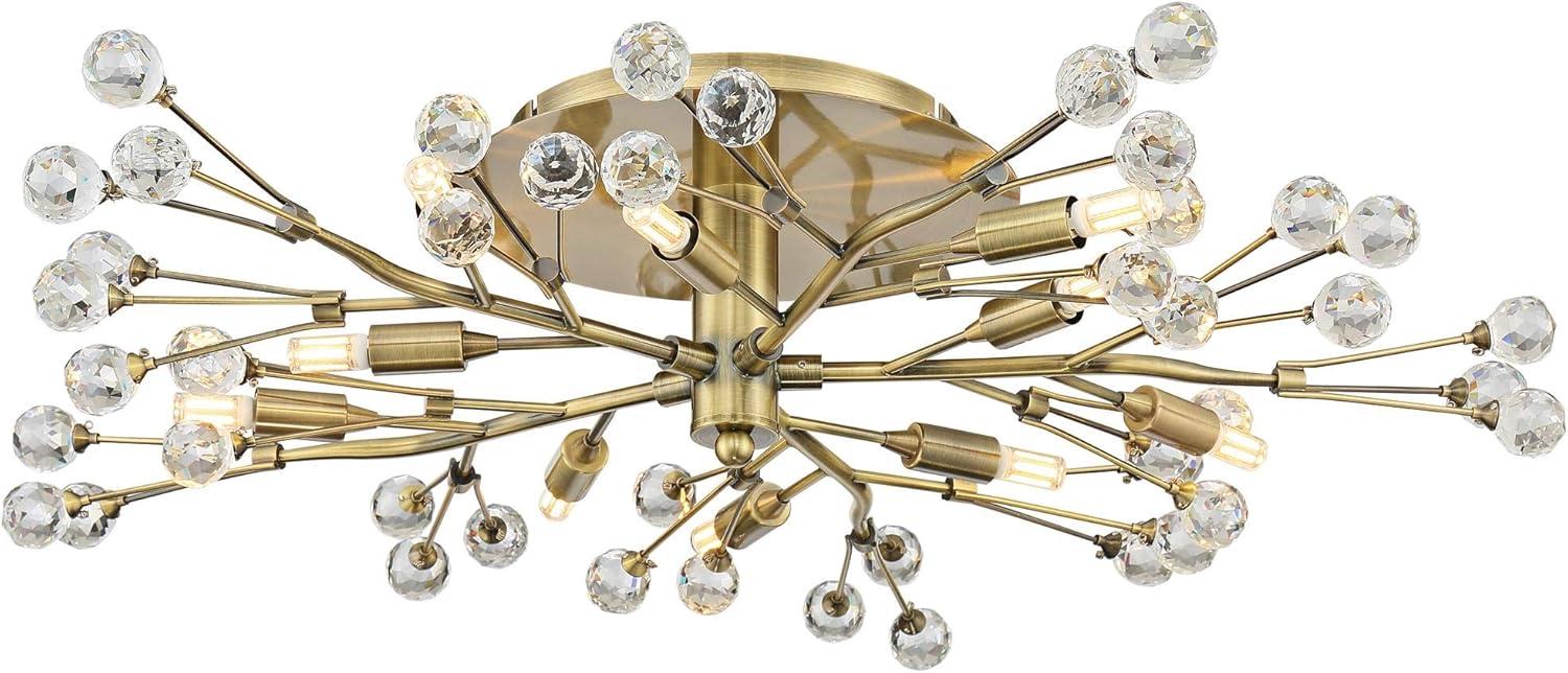 Possini Euro Design Ceiling Light Semi Flush Mount Fixture LED Brass 27 1/2" Wide 10-Light Crystal Berry for Living Room