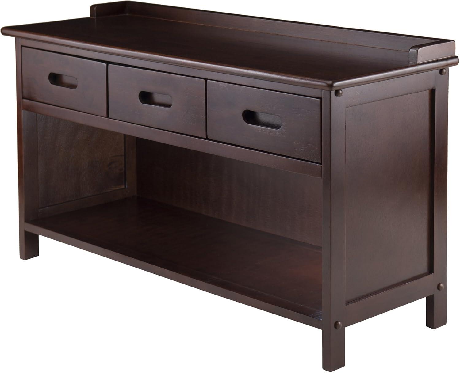 Adriana Entryway Storage Bench with Cushion Walnut - Winsome: Solid Wood, 3 Drawers, Faux Leather