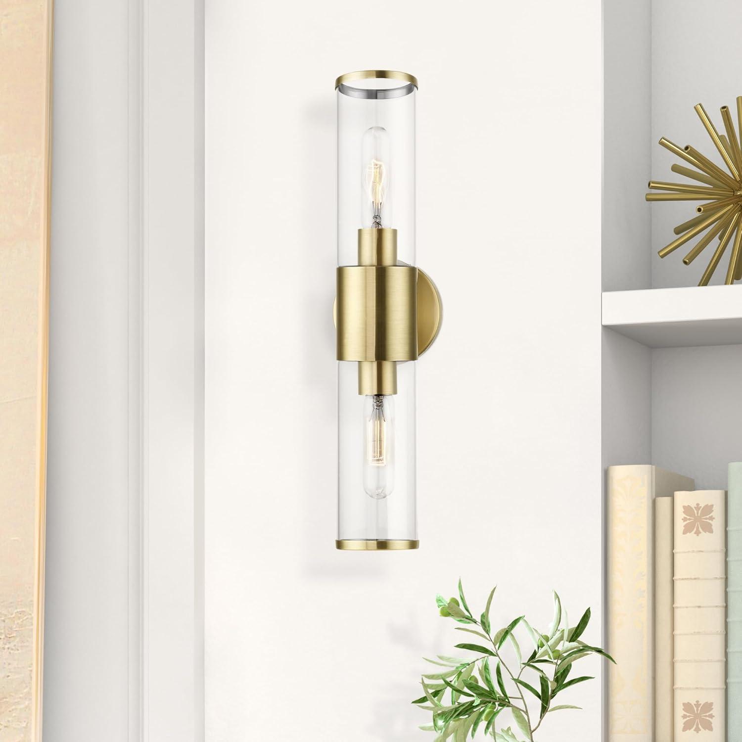 Livex Lighting Banca 2-Light Metal & Glass ADA Vanity Sconce in Antique Brass