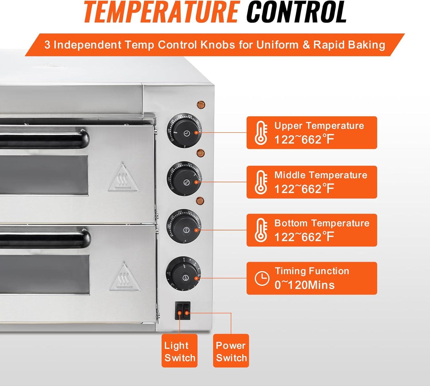 VEVOR 12-Inch Stainless Steel Electric Pizza Oven with Adjustable Temperature