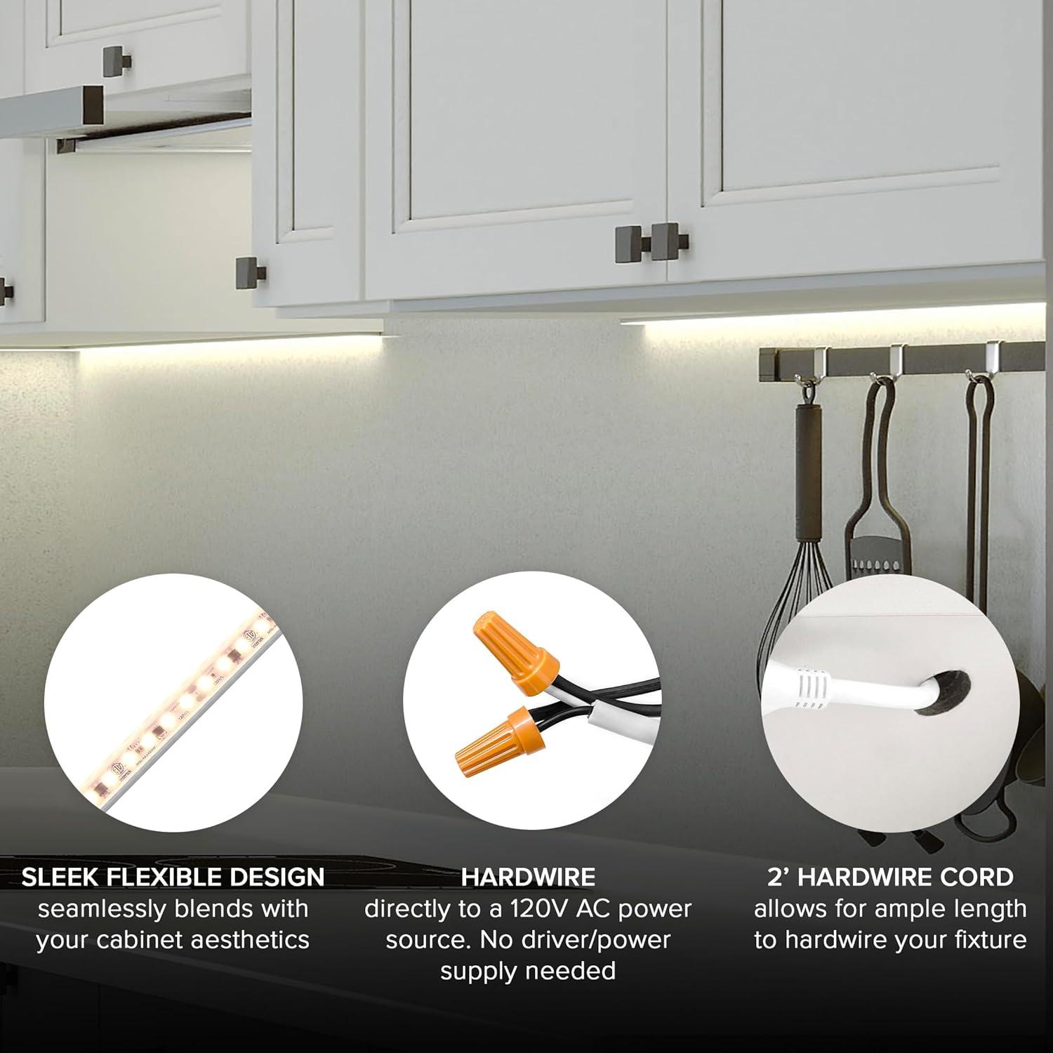 Maxxima 36 in. LED Under Cabinet Strip Light, Hardwired, 1380 Lumens, 3000K Warm White, 120V White Cove Light