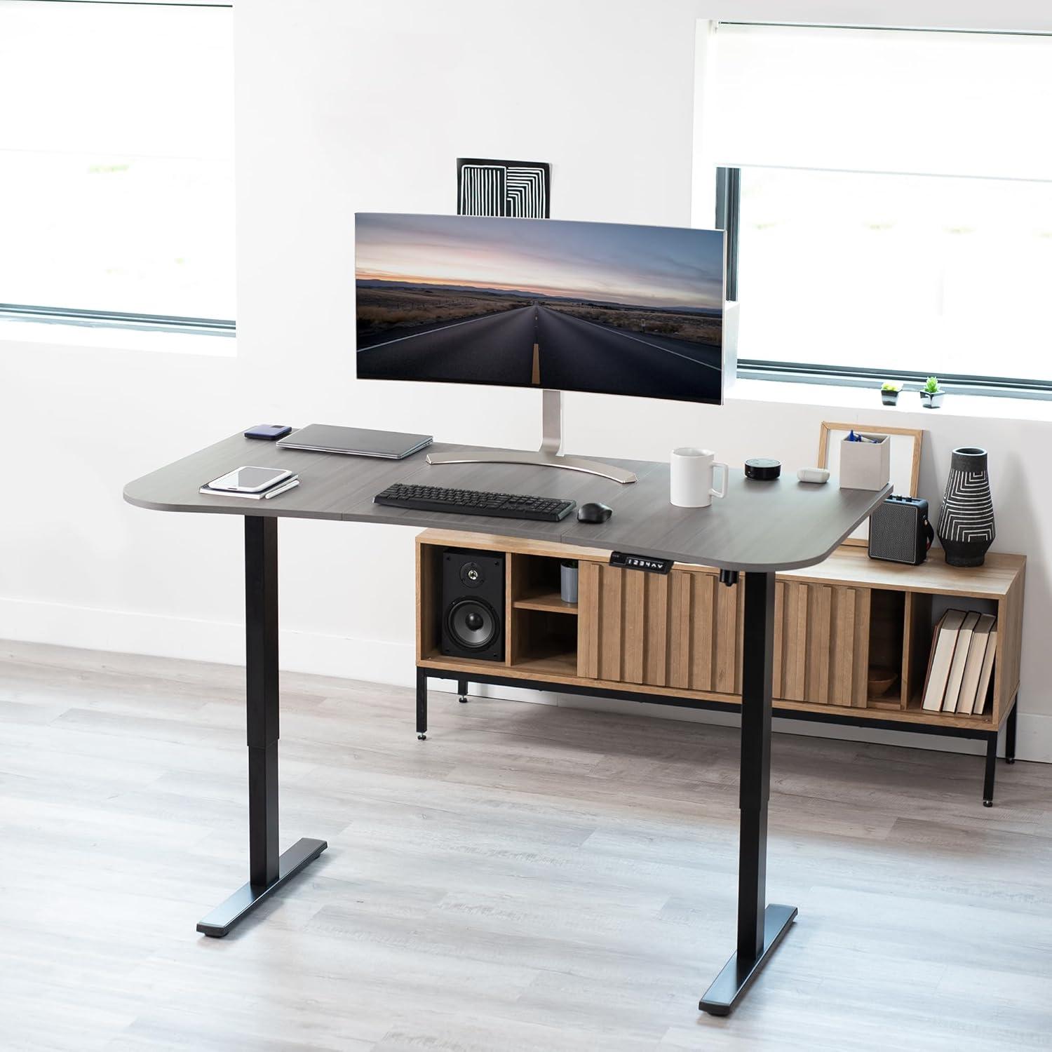 VIVO Electric 63” x 32” Standup Desk, Dark Gray Table Top, Black Frame