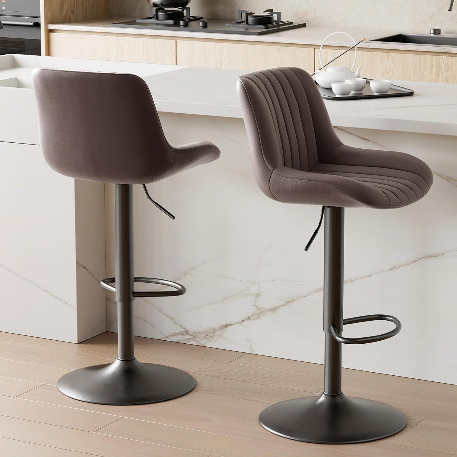 Hawsaiy Adjustable Bar Stools Set of 2, Swivel Counter Height Bar Chairs with Back, Modern Technical Fabric Barstools for Kitchen Island & Home, Green