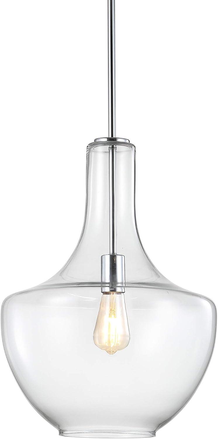 Watts 13.25" 1-Light Mid-Century Modern Iron/Glass LED Pendant, Chrome/Clear