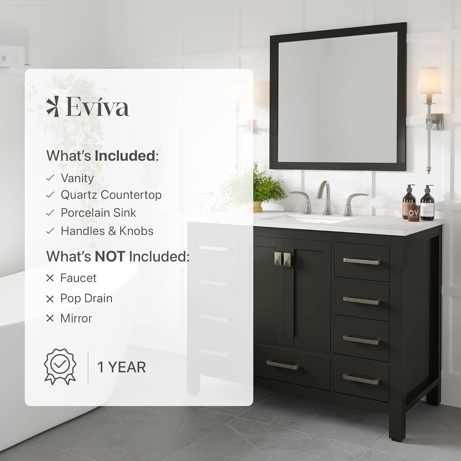 Eviva Aberdeen 42" Transitional Espresso Bathroom Vanity with White Carrara Countertop