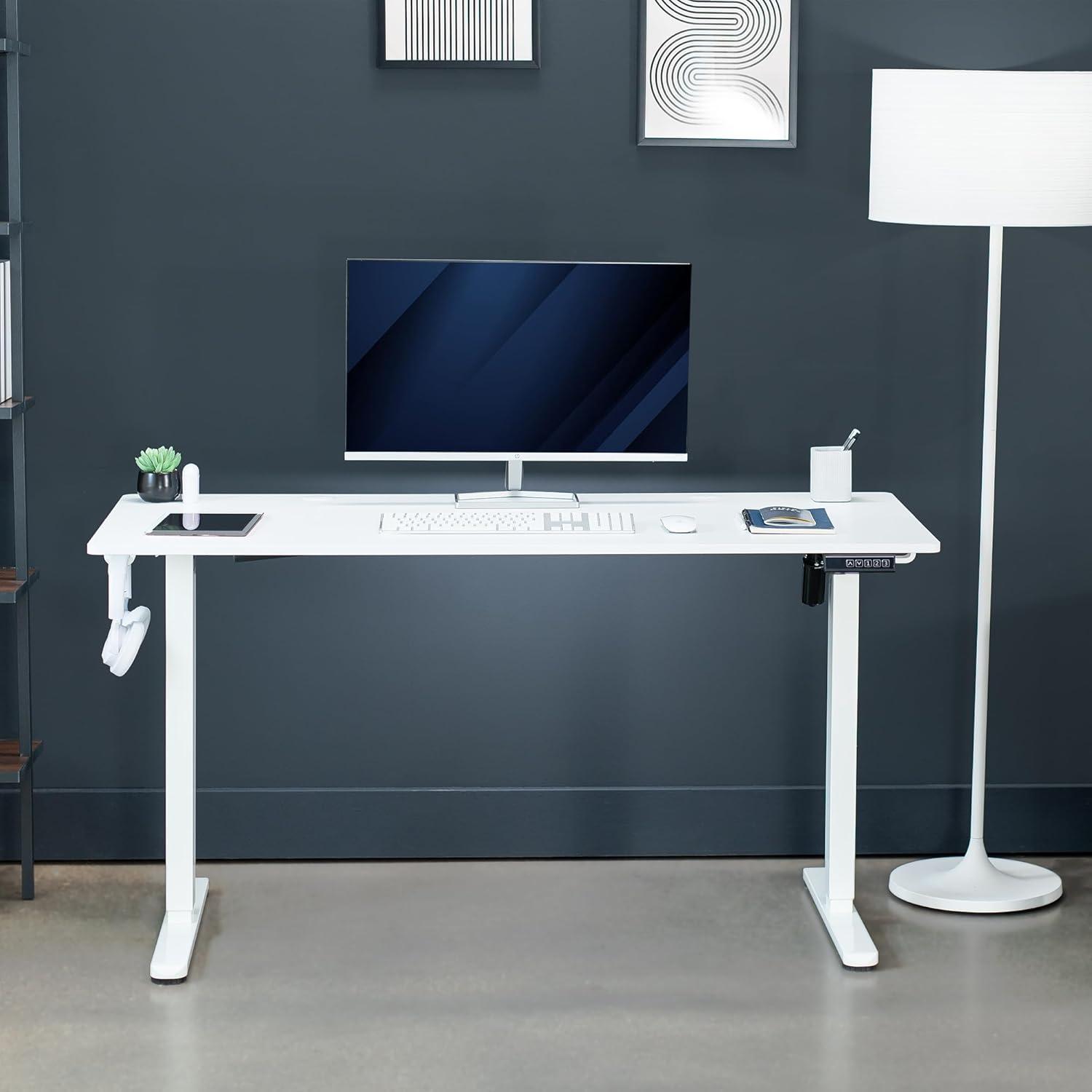 White 55" Electric Adjustable Height Standing Desk with Memory Controller