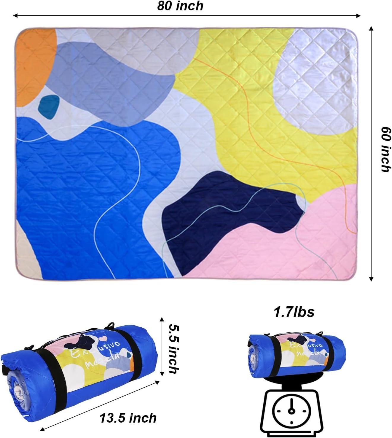 Exclusivo Mezcla Waterproof Picnic Blankets 3-Layer 60x80 Inches Large Sandproof Beach Blanket Foldable Outdoor Blanket for Camping on Grass Picnic Mat, Abstract Yellow