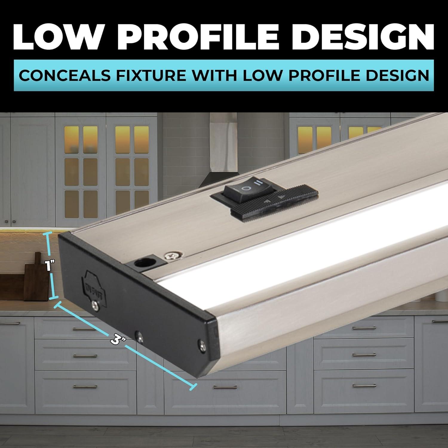 LED Under Cabinet Lighting Hardwired - Linkable Undercabinet Lights for Kitchen - 3CCT 12 Inch Satin Finish - Undercounter Dimmable Plug in Light or Hard Wired - Under Counter Fixture Direct Wire