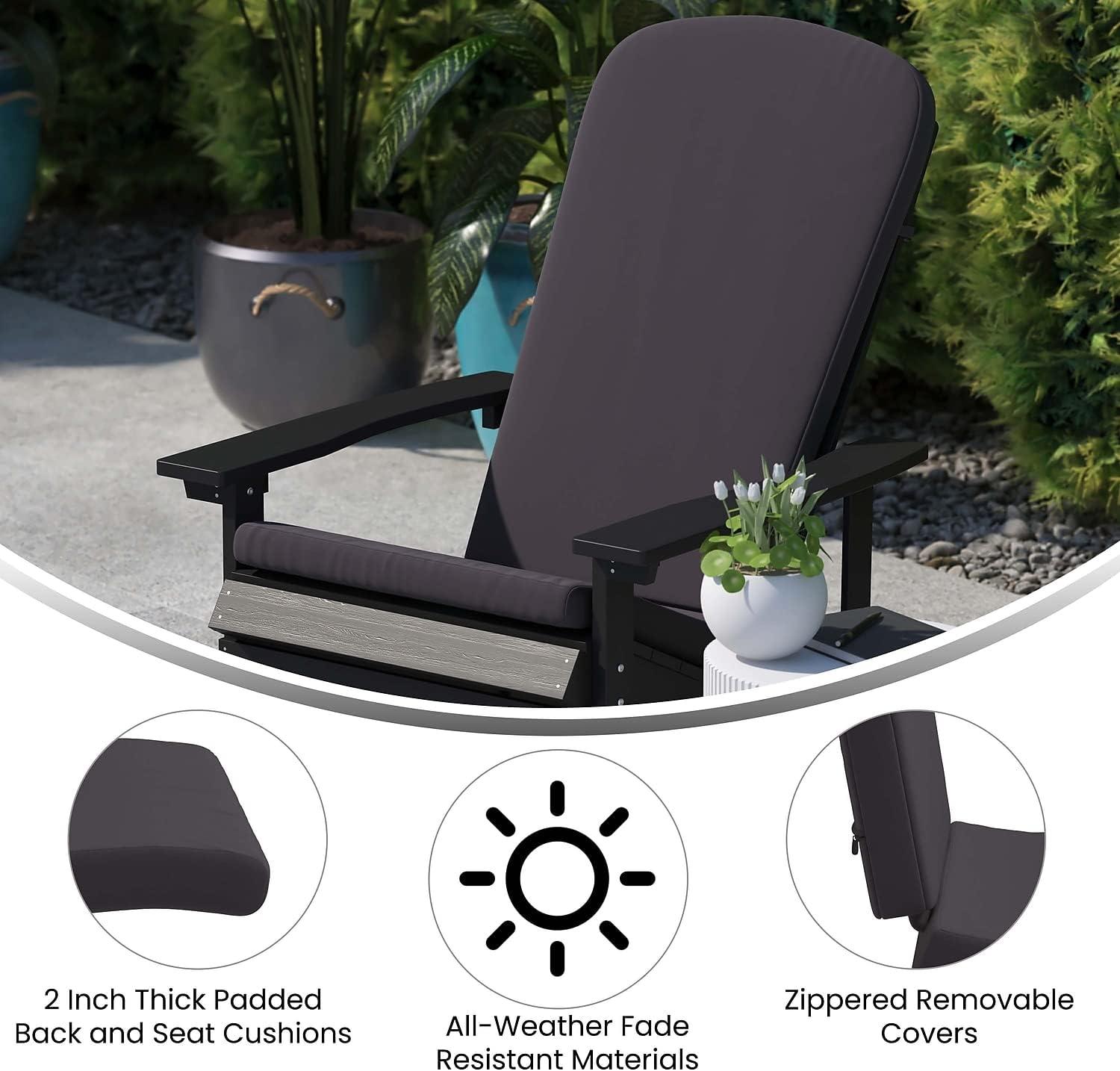 Flash Furniture Charlestown Set of 2 All Weather Indoor/Outdoor High Back Adirondack Chair Cushions, Patio Furniture Replacement Cushions - Gray
