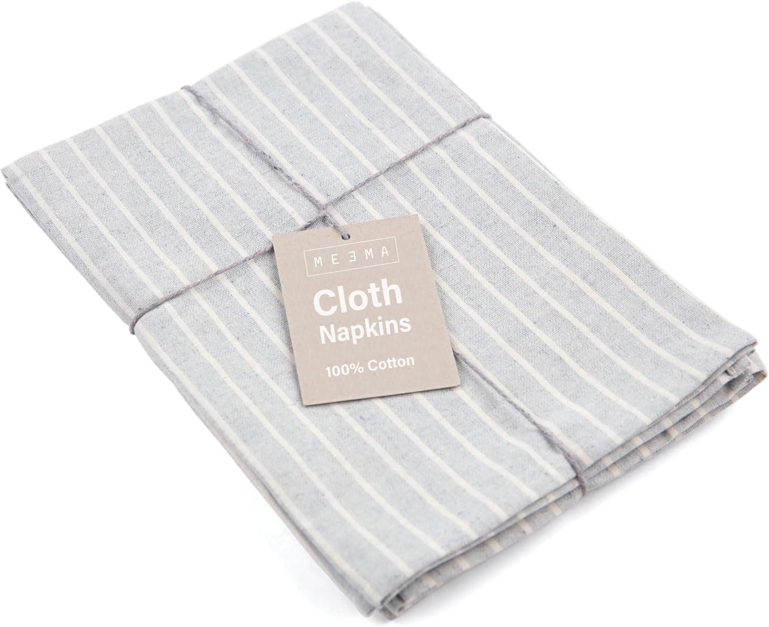 Meema Cloth Napkins Set of 4 Cotton, Striped Grey, Dinner Linen Christmas Napkins Washable- Table Christmas Gifts