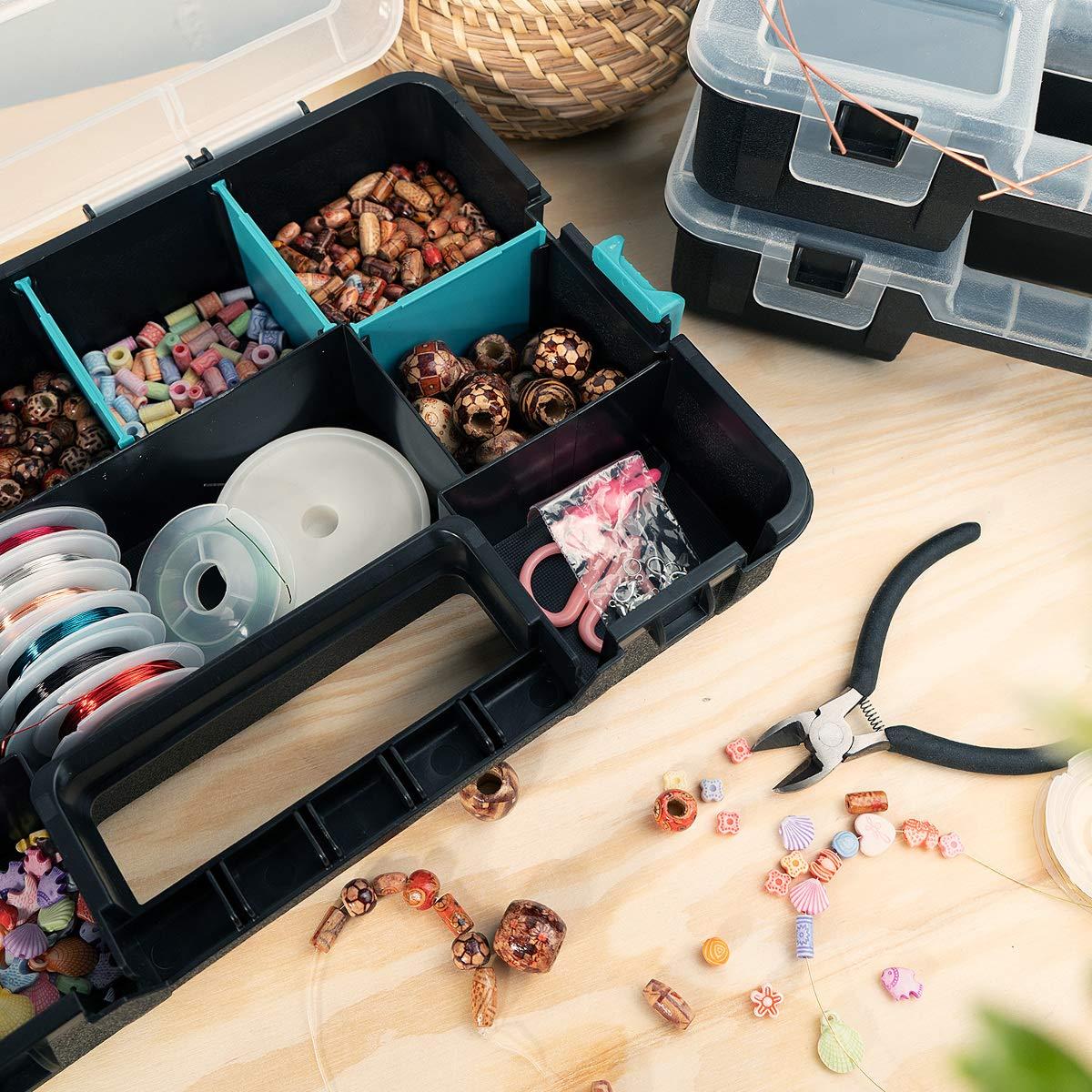 Navaris Plastic Storage Box - Stackable Organizer Case with Adjustable and Removable Divider Compartment for Tools, Small Items, Jewelry - 3 Boxes
