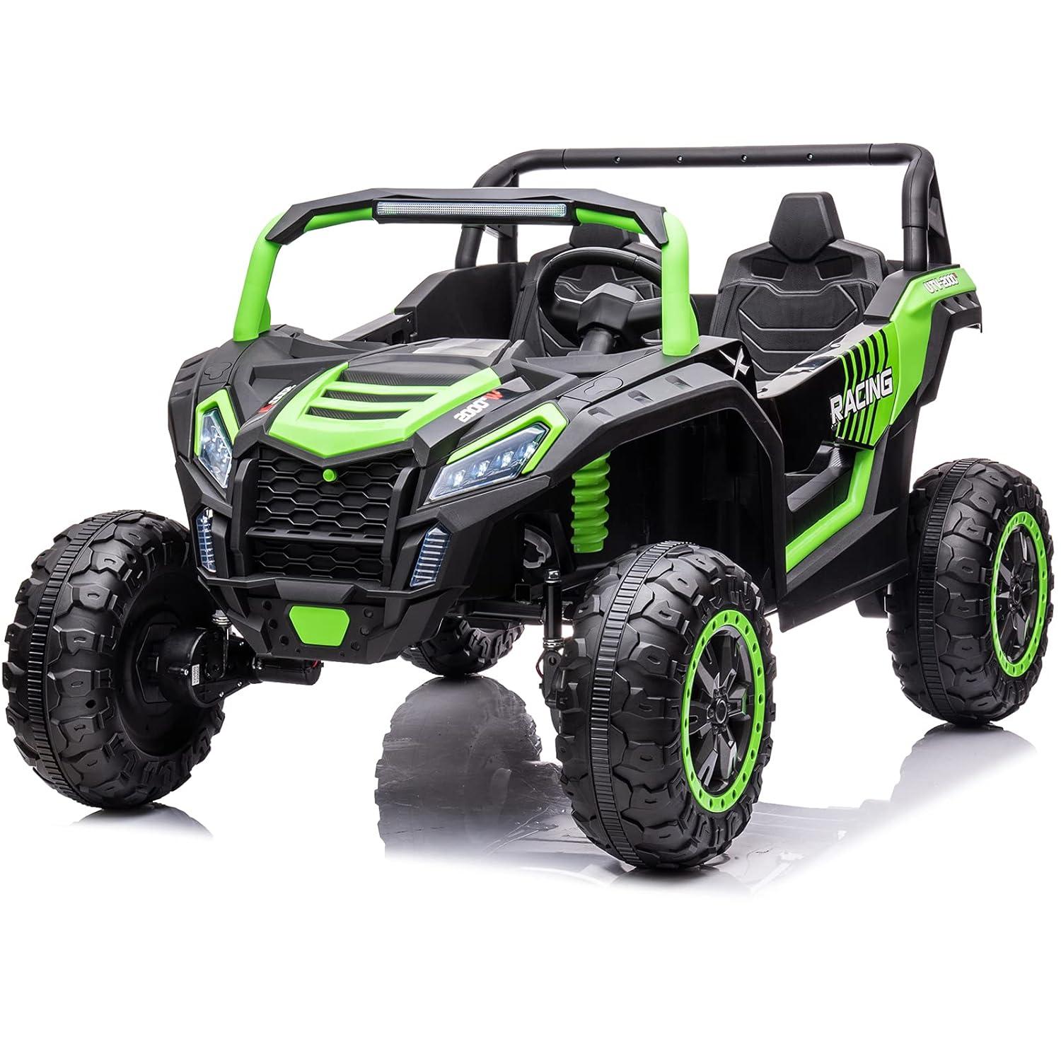 24V Ride on Car 2 Seater Ride on UTV 4X4 Off-Road UTV for Kids 4X200W Powerful Motor Kids' Electric Vehicles with Remote Control, Spring Suspension, Led Light, Bluetooth Music, Green