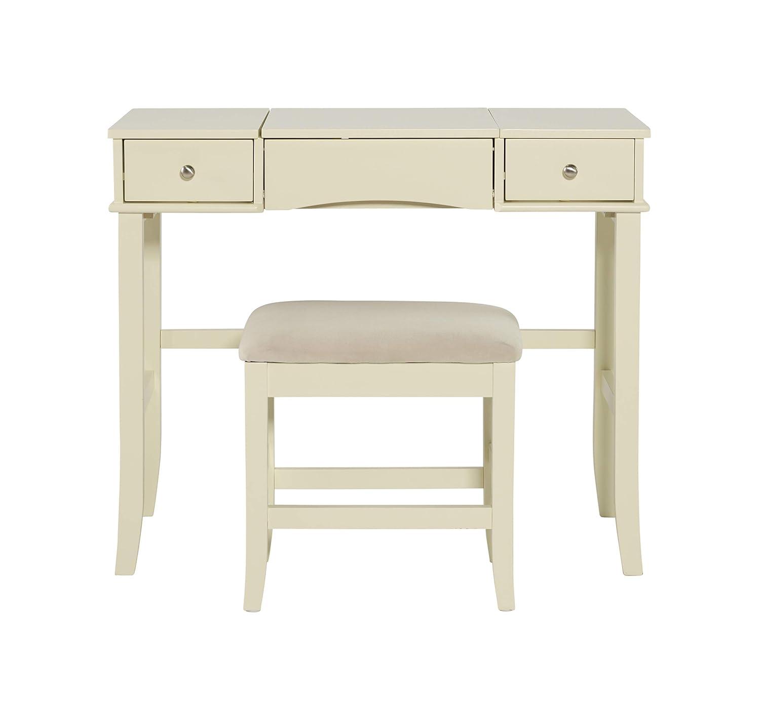 Jackson Traditional Wood Flip-up Mirror Vanity with Stool, Nickel Hardware - Linon