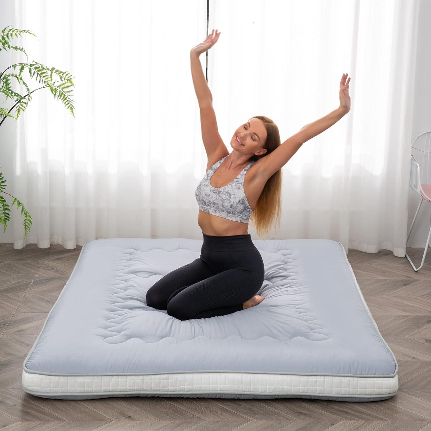Dr.Futon Japanese Floor Futon Mattress Extra Thick Folding Roll Up Bed Topper Mat for Guest,Lounger and Tavel