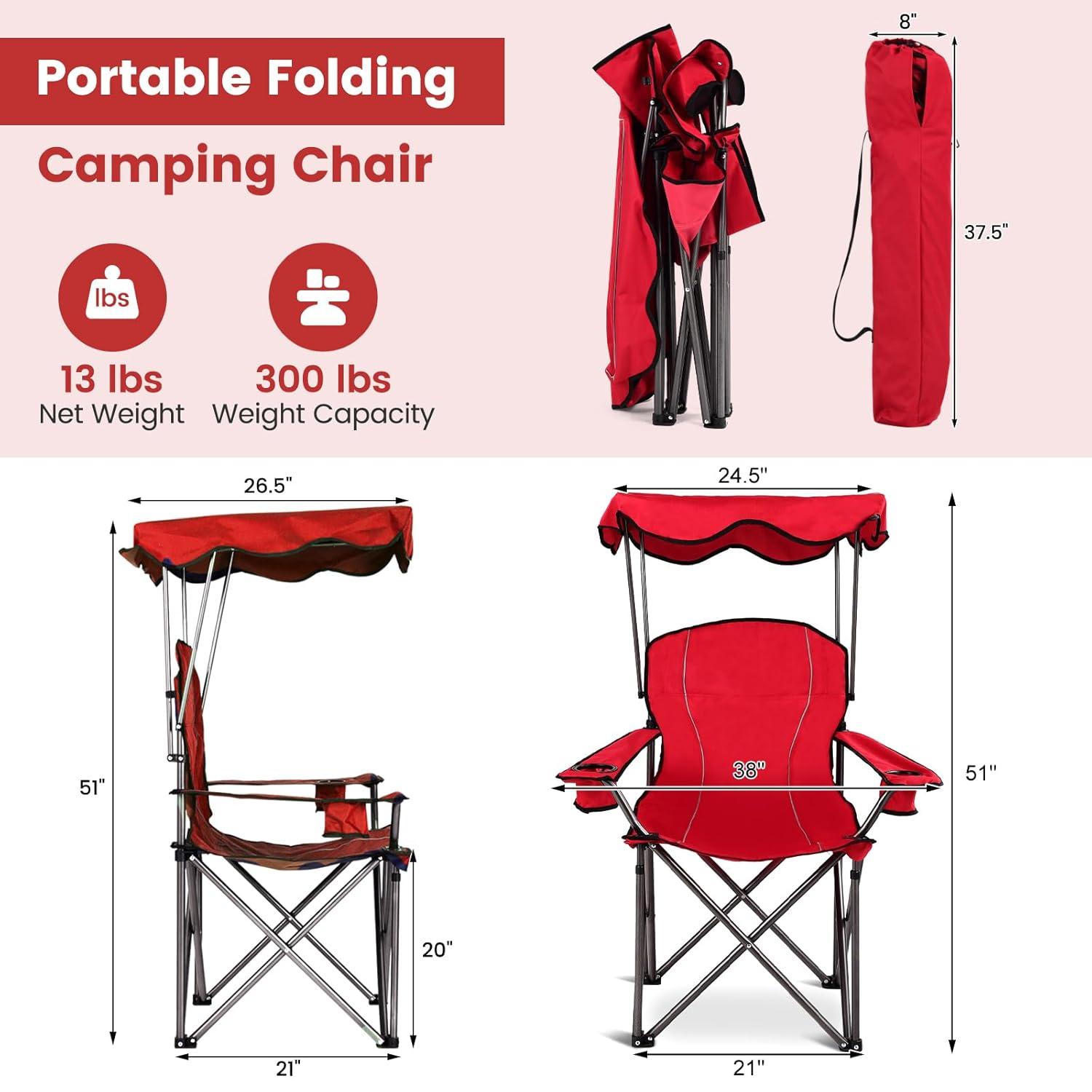 Arlmont & Co. Portable Folding Beach Canopy Chair With Cup Holders