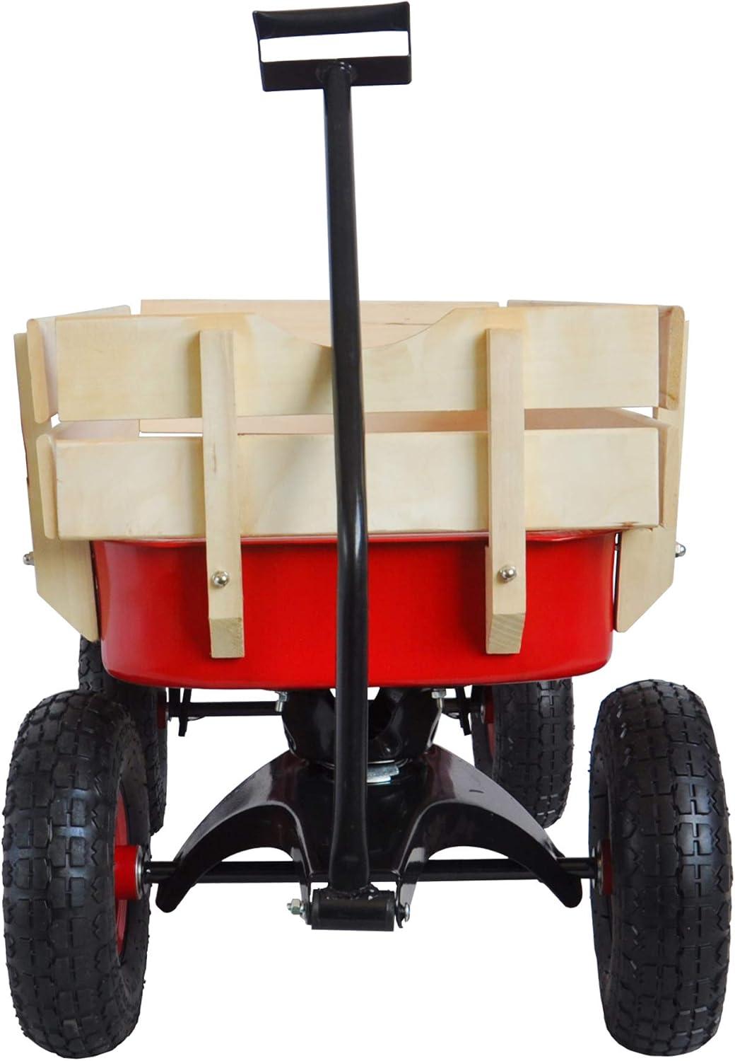 Red Iron Frame Outdoor Wagon with Wooden Panels